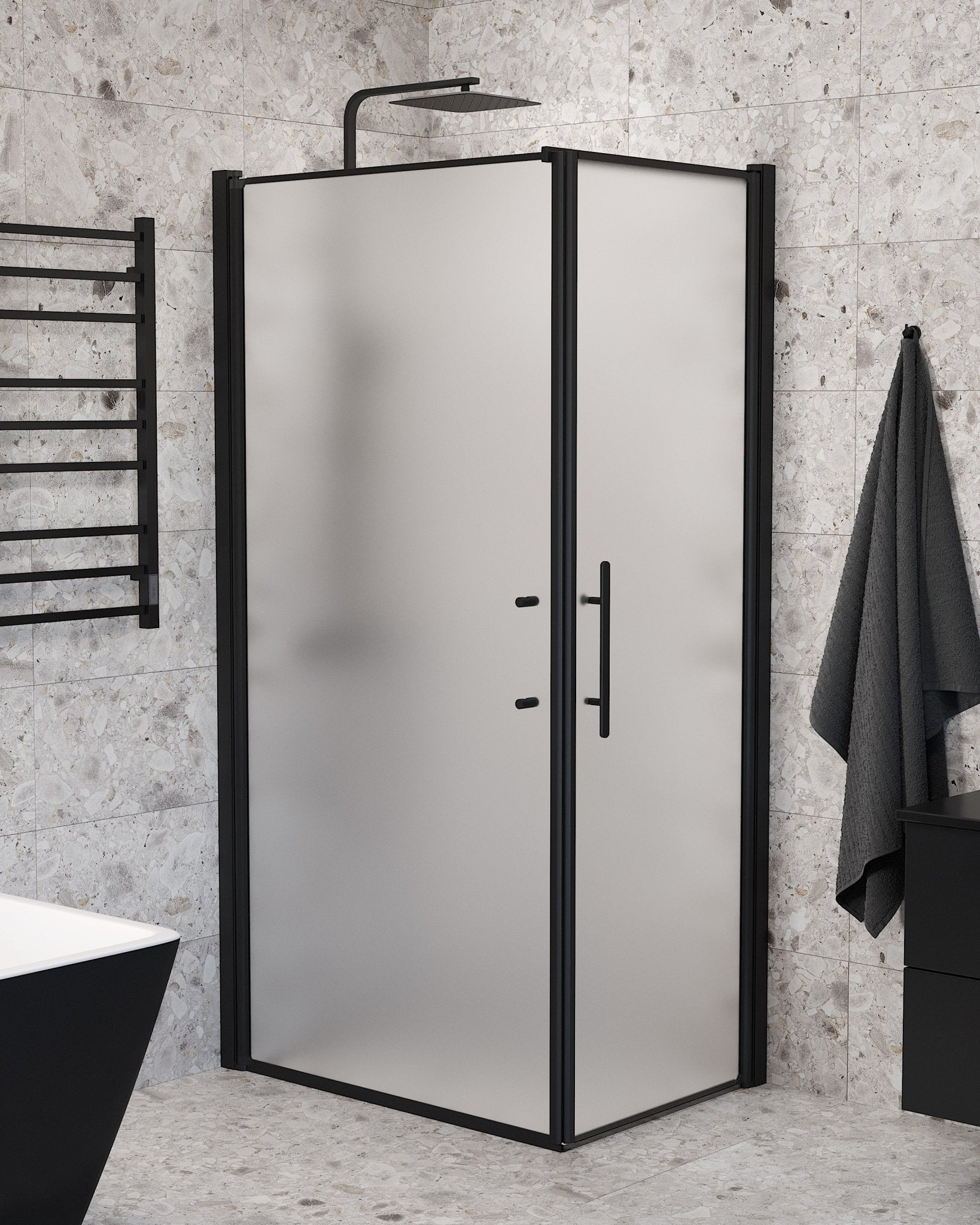 Wall + Door - Frosted, Shower Enclosure Set - Code, Matt/Black - 100 cm - MASTERSTORE - 8595677140118 - Shower Enclosure Set - Code - 40 - 109 - 00 - 55 - 00 - 8595677140118
