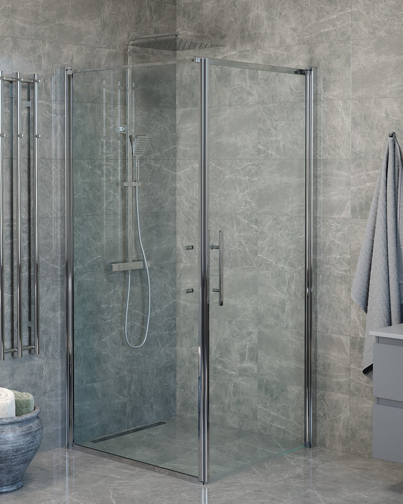 Wall + Door - Clear, Shower Enclosure Set - Code, Clear/Chrome - 100 cm - MASTERSTORE - 8595677140132 - Shower Enclosure Set - Code - 40 - 109 - 01 - 50 - 00 - 8595677140132