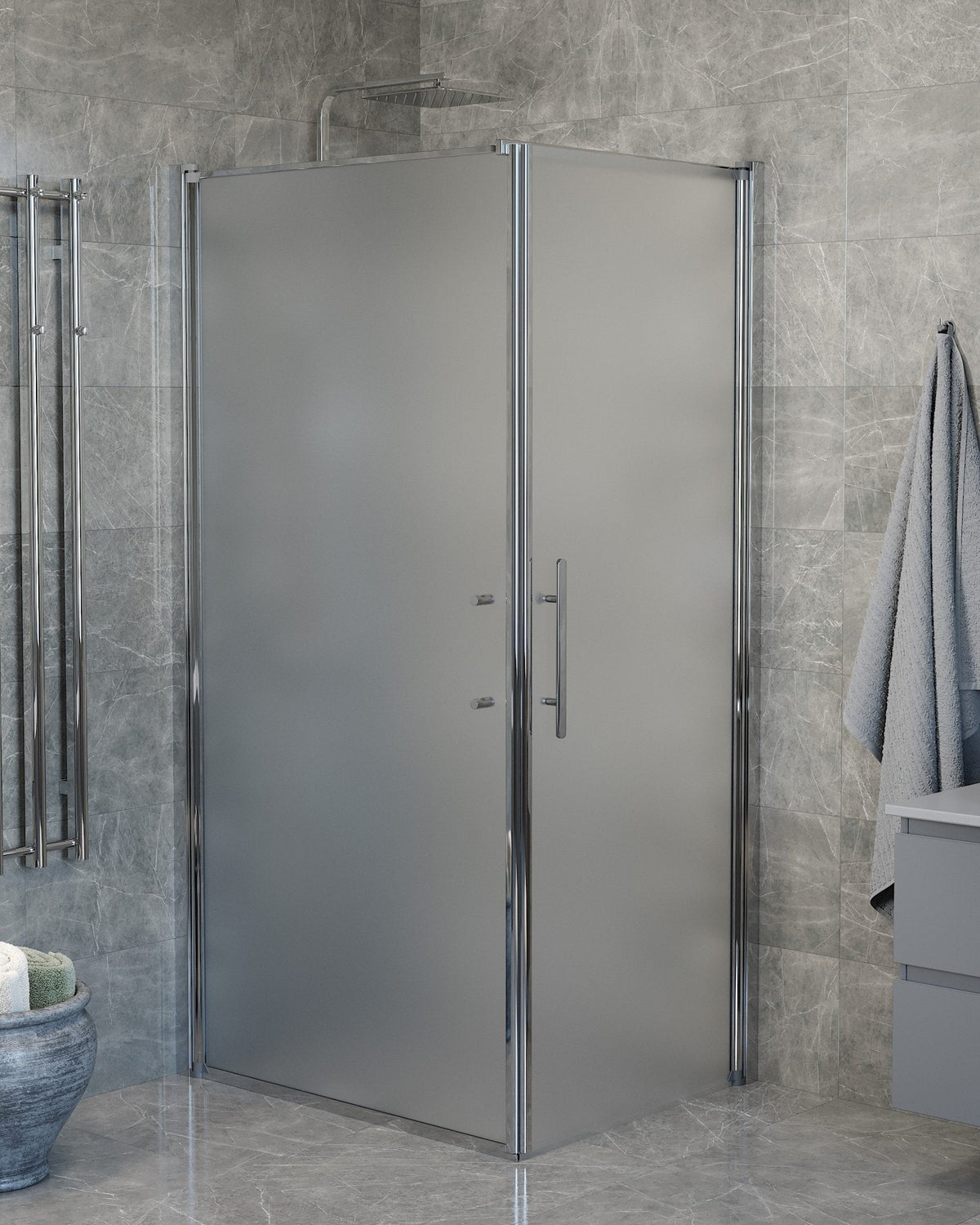 Wall + Door - Frosted, Shower Enclosure Set - Code, Matt/Chrome - 100 cm - MASTERSTORE - 8595677140156 - Shower Enclosure Set - Code - 40 - 109 - 01 - 55 - 00 - 8595677140156