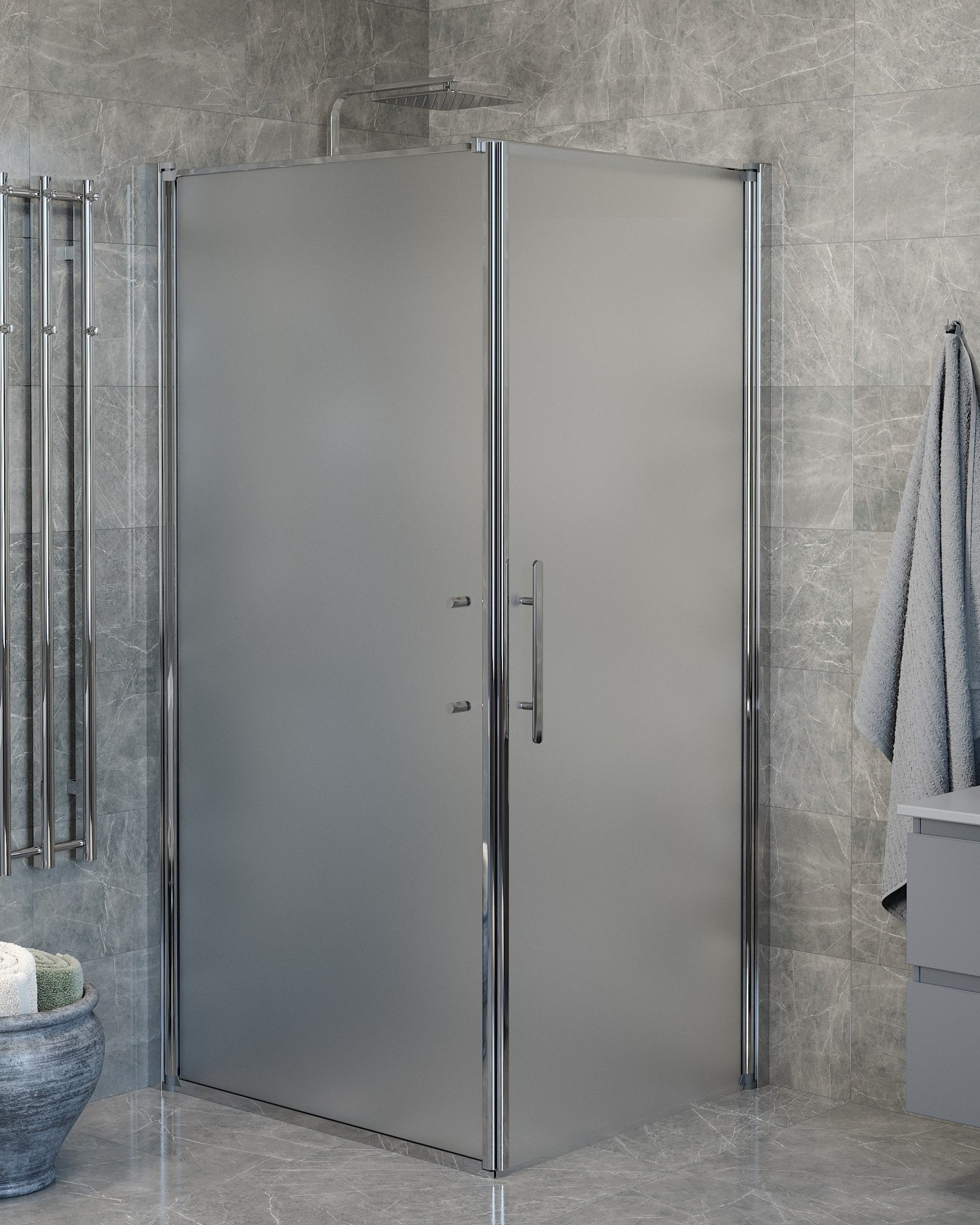 Wall + Door - Frosted, Shower Enclosure Set - Code, Matt/Chrome - 100 cm - MASTERSTORE - 8595677140156 - Shower Enclosure Set - Code - 40 - 109 - 01 - 55 - 00 - 8595677140156