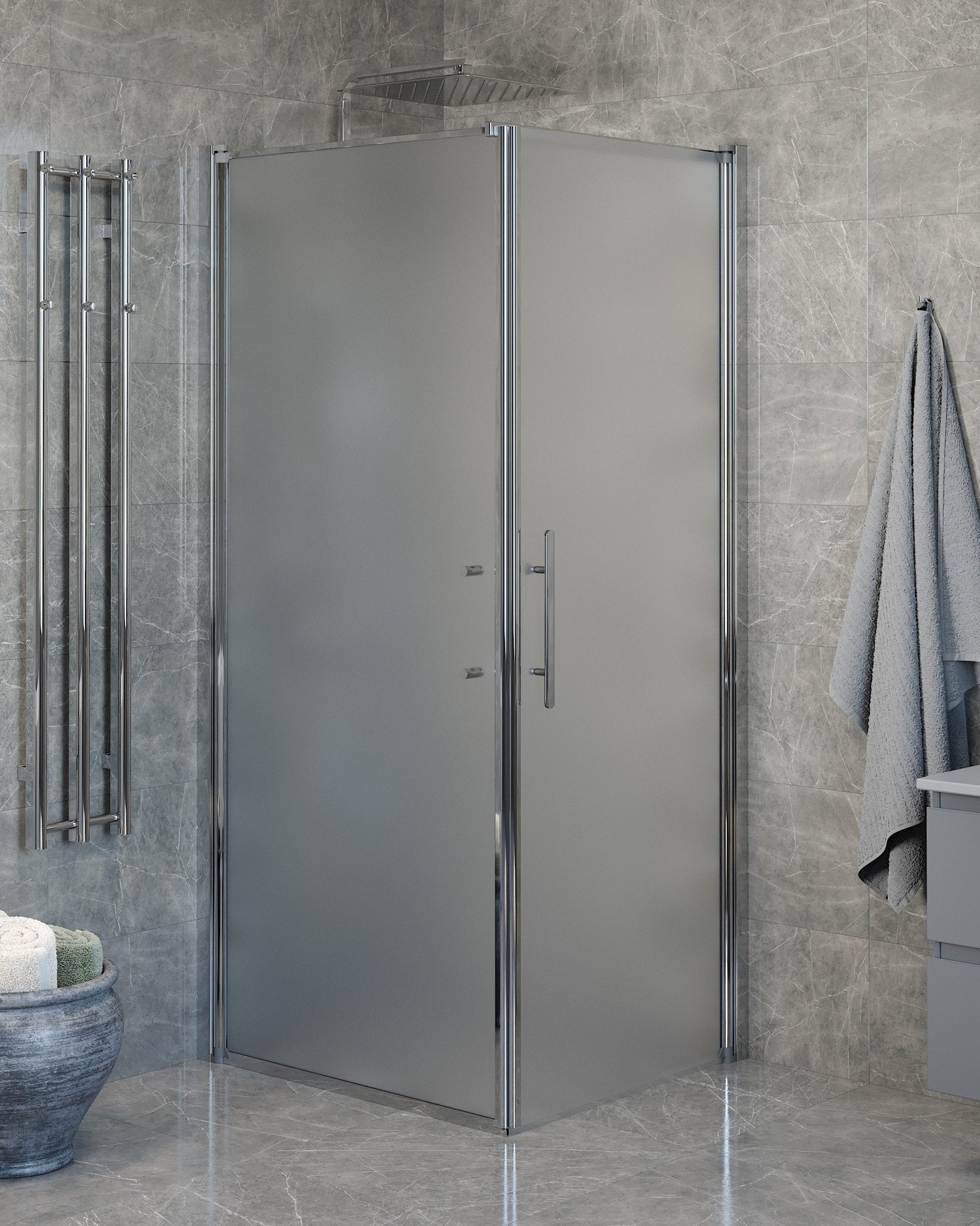 Wall + Door - Frosted, Shower Enclosure Set - Code, Matt/Chrome - 100 cm - MASTERSTORE - 8595677140156 - Shower Enclosure Set - Code - 40 - 109 - 01 - 55 - 00 - 8595677140156