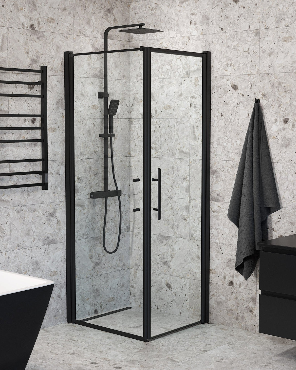 Wall + Door - Clear, Shower Enclosure Set - Code, Clear/Black - 100 cm - MASTERSTORE - 8595677140170 - Shower Enclosure Set - Code - 40 - 101 - 00 - 50 - 00 - 8595677140170