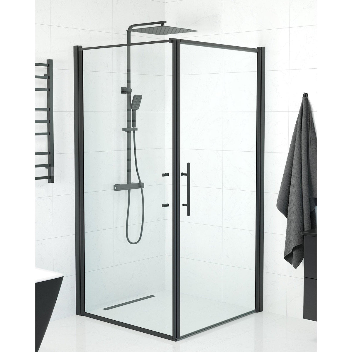 Wall + Door - Clear, Shower Enclosure Set - Code, Clear/Black - 100 cm - MASTERSTORE - 8595677140170 - Shower Enclosure Set - Code - 40 - 101 - 00 - 50 - 00 - 8595677140170