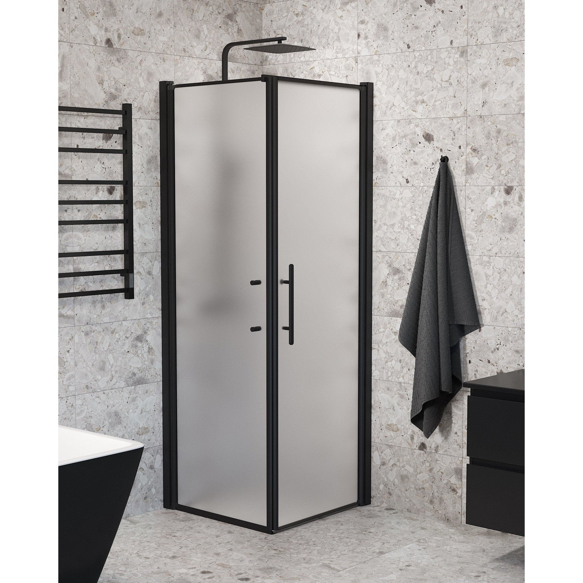Wall + Door - Frosted, Shower Enclosure Set - Code, Matt/Black - 100 cm - MASTERSTORE - 8595677140194 - Shower Enclosure Set - Code - 40 - 101 - 00 - 55 - 00 - 8595677140194
