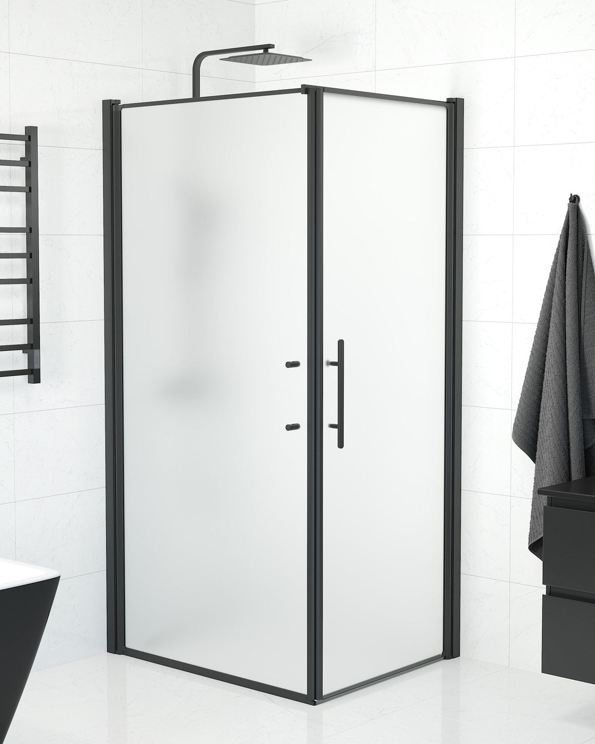 Wall + Door - Frosted, Shower Enclosure Set - Code, Matt/Black - 100 cm - MASTERSTORE - 8595677140194 - Shower Enclosure Set - Code - 40 - 101 - 00 - 55 - 00 - 8595677140194