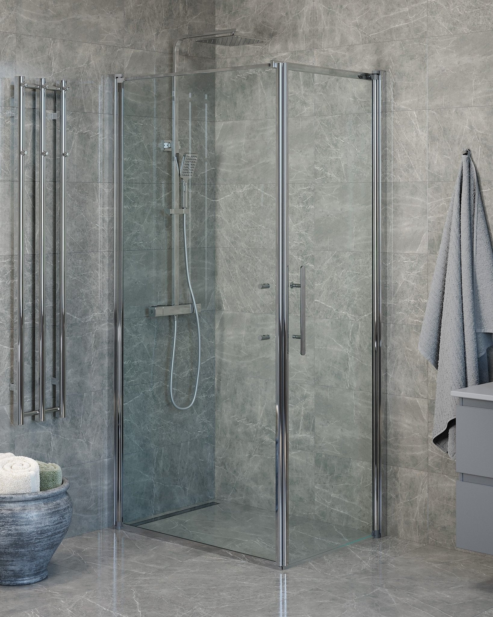 Wall + Door - Clear, Shower Enclosure Set - Code, Clear/Chrome - 100 cm - MASTERSTORE - 8595677140217 - Shower Enclosure Set - Code - 40 - 101 - 01 - 50 - 00 - 8595677140217