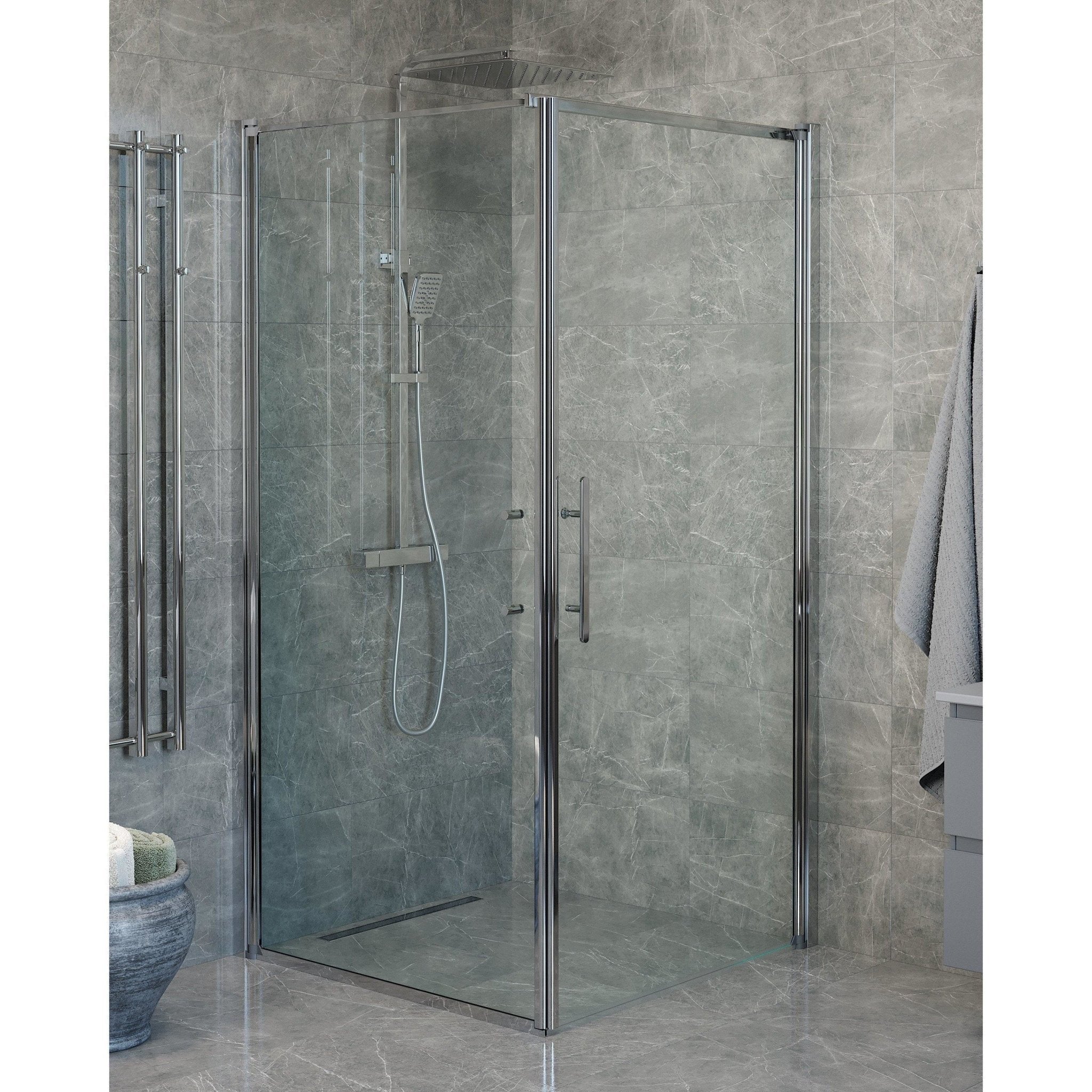 Wall + Door - Clear, Shower Enclosure Set - Code, Clear/Chrome - 100 cm - MASTERSTORE - 8595677140217 - Shower Enclosure Set - Code - 40 - 101 - 01 - 50 - 00 - 8595677140217