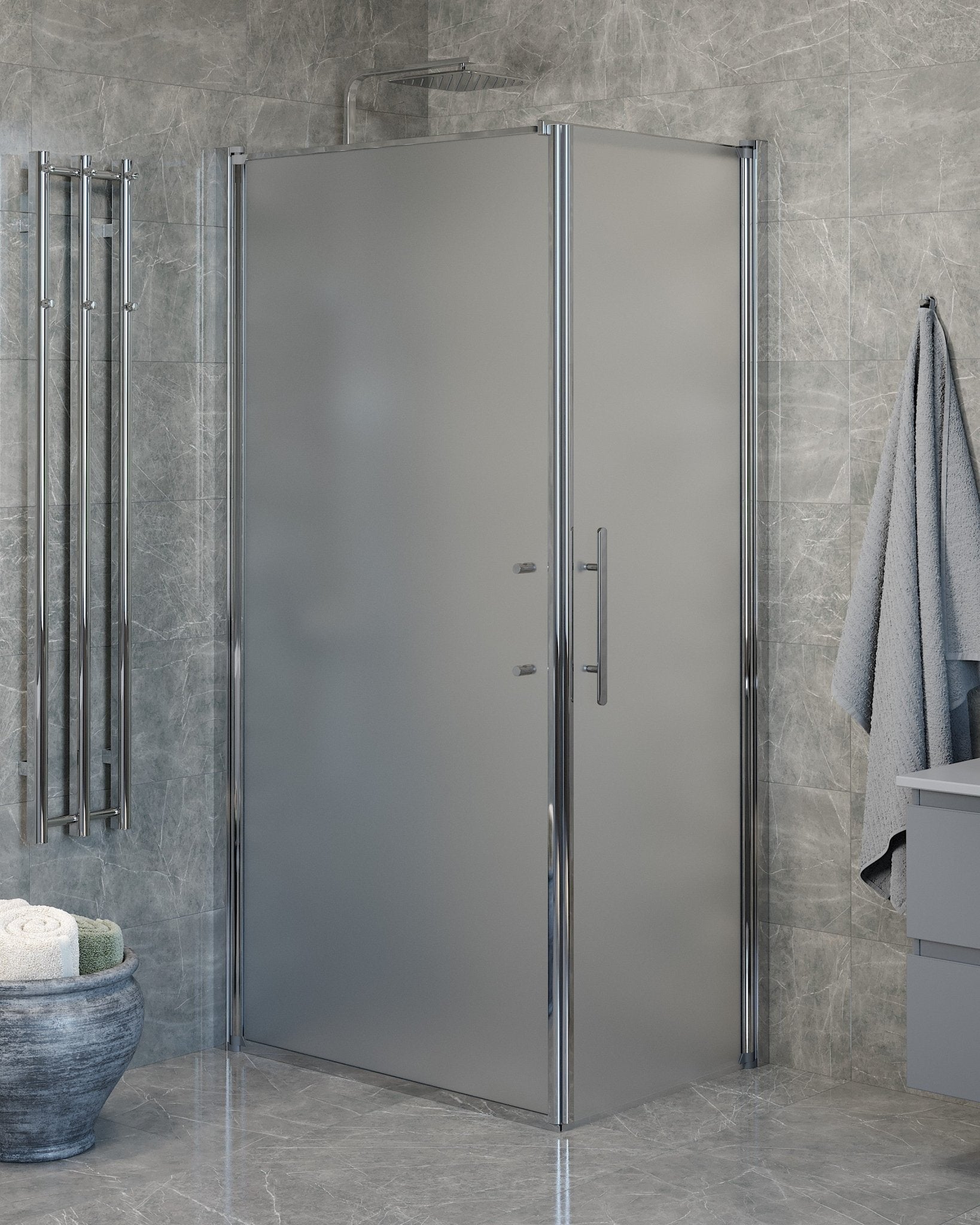 Wall + Door - Frosted, Shower Enclosure Set - Code, Matt/Chrome - 100 cm - MASTERSTORE - 8595677140231 - Shower Enclosure Set - Code - 40 - 101 - 01 - 55 - 00 - 8595677140231