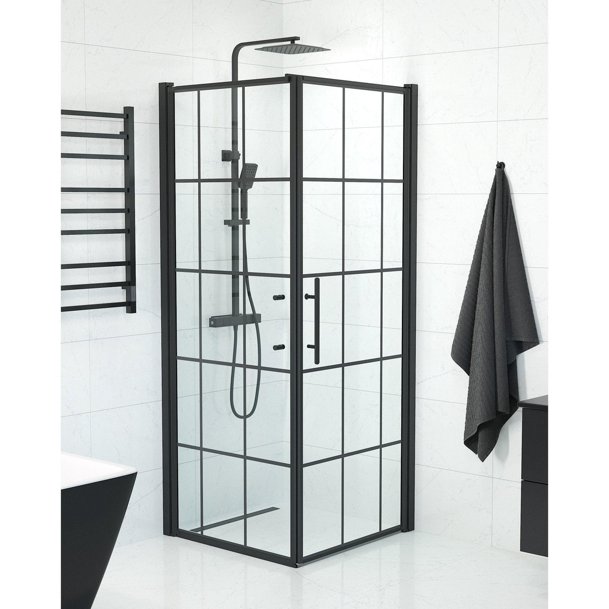Wall + Door - Frames, Shower Encl. Set - Wall & Door, Frame/Black - 90 cm - MASTERSTORE - 8595677140569 - Shower Enclosure Set - Code - 40-908-00-59-00 - 8595677140569