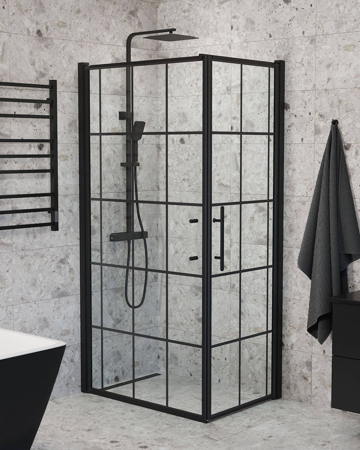 Wall + Door - Frames, Shower Enclosure Set - Code, Frame/Black - 90 cm - MASTERSTORE - 8595677140569 - Shower Enclosure Set - Code - 40 - 908 - 00 - 59 - 00 - 8595677140569
