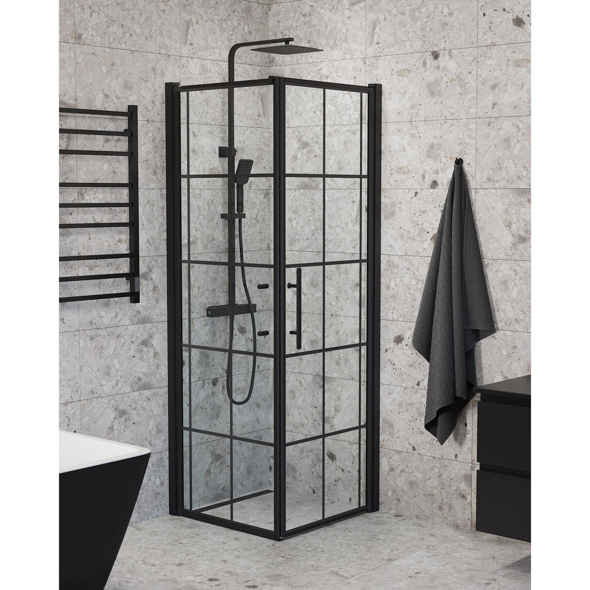 Wall + Door - Frames, Shower Encl. Set - Wall & Door, Frame/Black - 90 cm - MASTERSTORE - 8595677140576 - Shower Enclosure Set - Code - 40-909-00-59-00 - 8595677140576