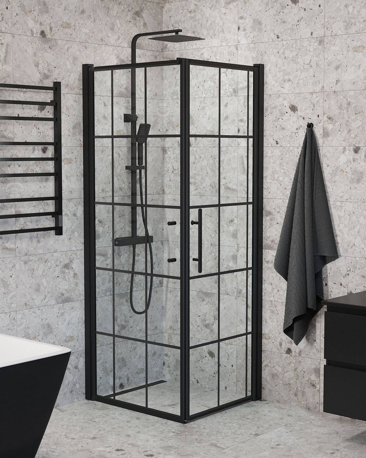 Wall + Door - Frames, Shower Enclosure Set - Code, Frame/Black - 90 cm - MASTERSTORE - 8595677140576 - Shower Enclosure Set - Code - 40 - 909 - 00 - 59 - 00 - 8595677140576