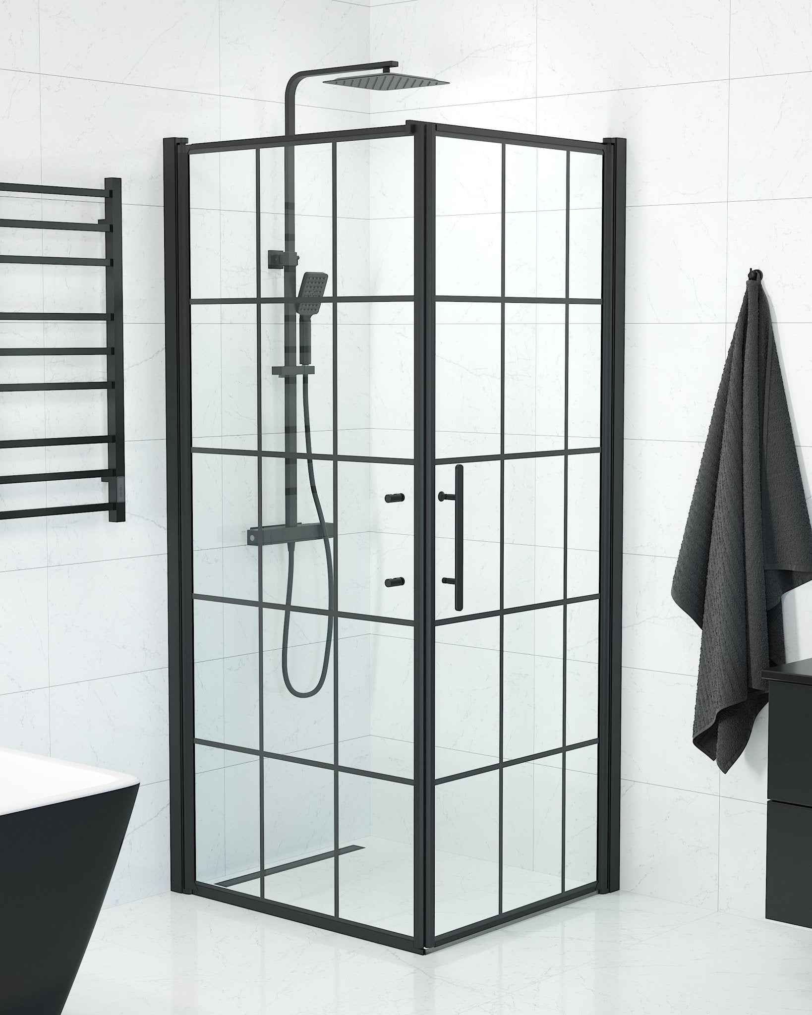 Wall + Door - Frames, Shower Enclosure Set - Code, Frame/Black - 100 cm - MASTERSTORE - 8595677140590 - Shower Enclosure Set - Code - 40 - 108 - 00 - 59 - 00 - 8595677140590
