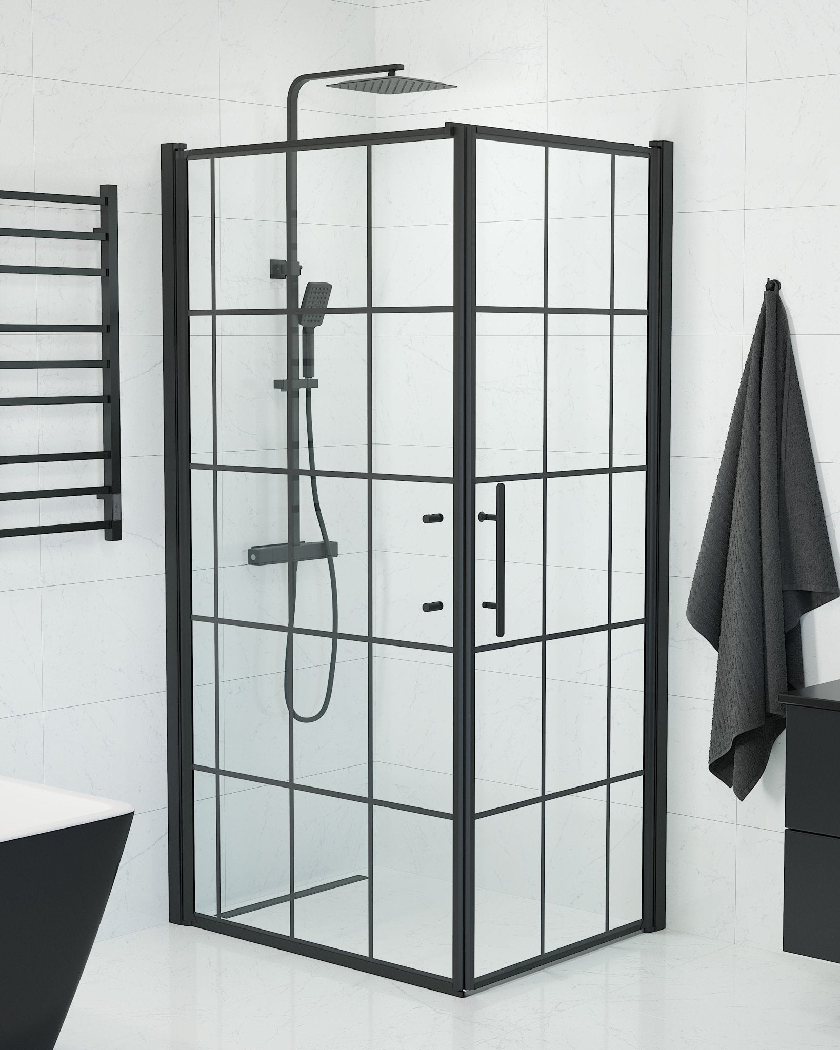 Wall + Door - Frames, Shower Enclosure Set - Code, Frame/Black - 100 cm - MASTERSTORE - 8595677140590 - Shower Enclosure Set - Code - 40 - 108 - 00 - 59 - 00 - 8595677140590