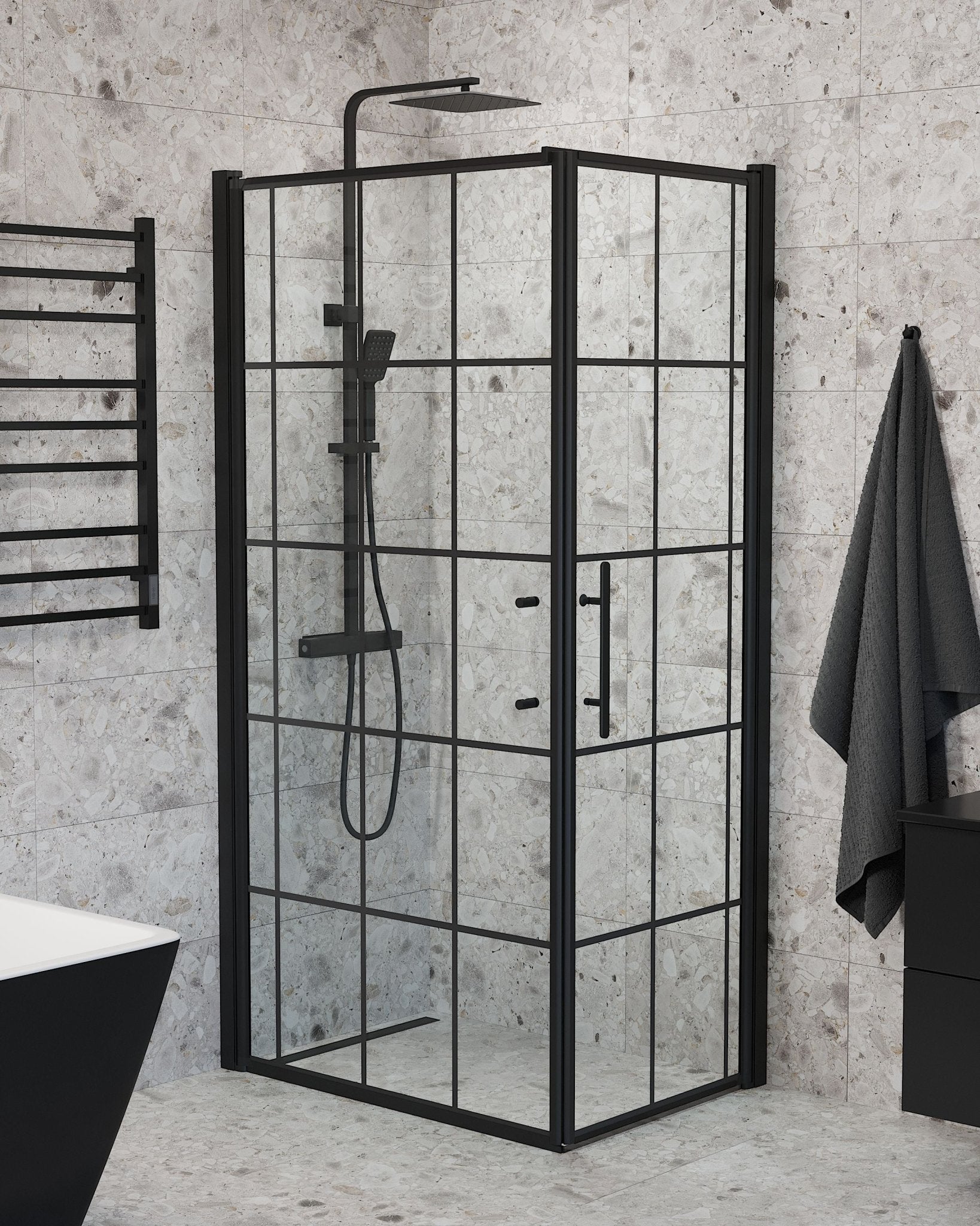 Wall + Door - Frames, Shower Enclosure Set - Code, Frame/Black - 100 cm - MASTERSTORE - 8595677140590 - Shower Enclosure Set - Code - 40 - 108 - 00 - 59 - 00 - 8595677140590