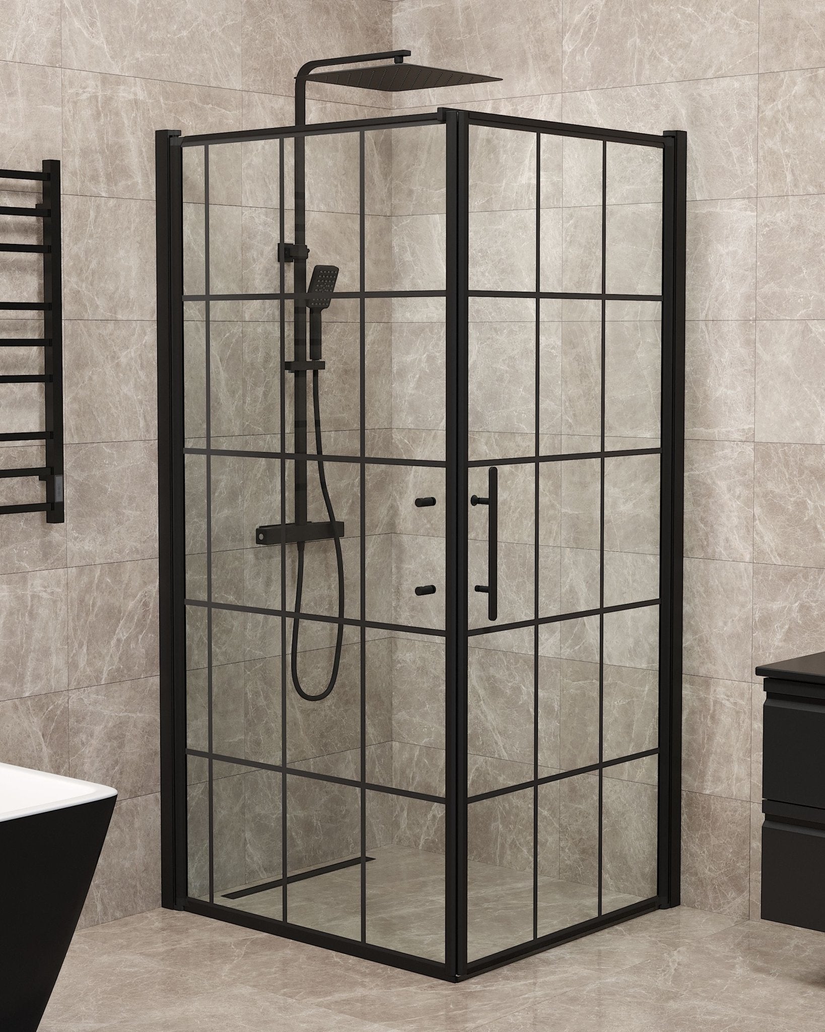 Wall + Door - Frames, Shower Enclosure Set - Code, Frame/Black - 100 cm - MASTERSTORE - 8595677140606 - Shower Enclosure Set - Code - 40 - 109 - 00 - 59 - 00 - 8595677140606