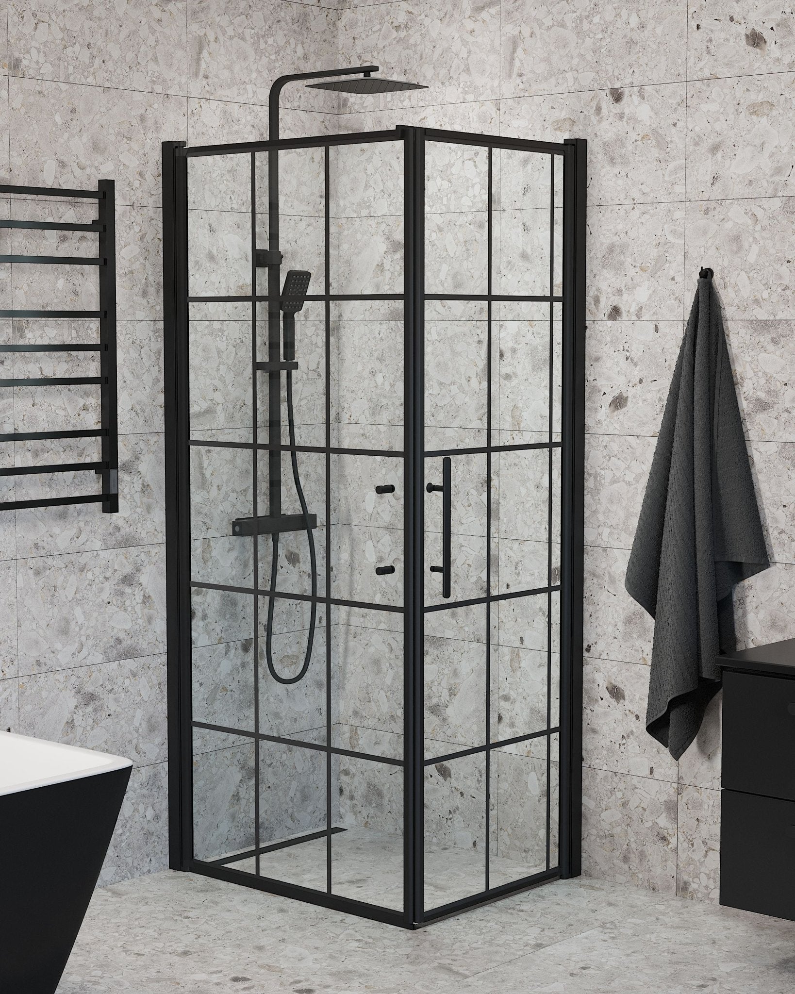 Wall + Door - Frames, Shower Enclosure Set - Code, Frame/Black - 100 cm - MASTERSTORE - 8595677140606 - Shower Enclosure Set - Code - 40 - 109 - 00 - 59 - 00 - 8595677140606