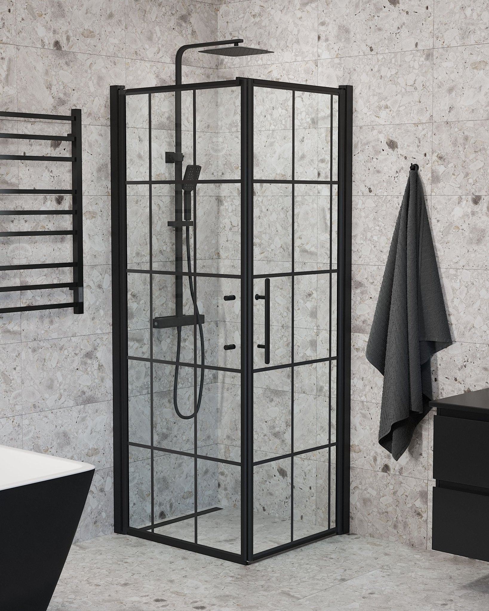 Wall + Door - Frames, Shower Enclosure Set - Code, Frame/Black - 100 cm - MASTERSTORE - 8595677140613 - Shower Enclosure Set - Code - 40 - 101 - 00 - 59 - 00 - 8595677140613