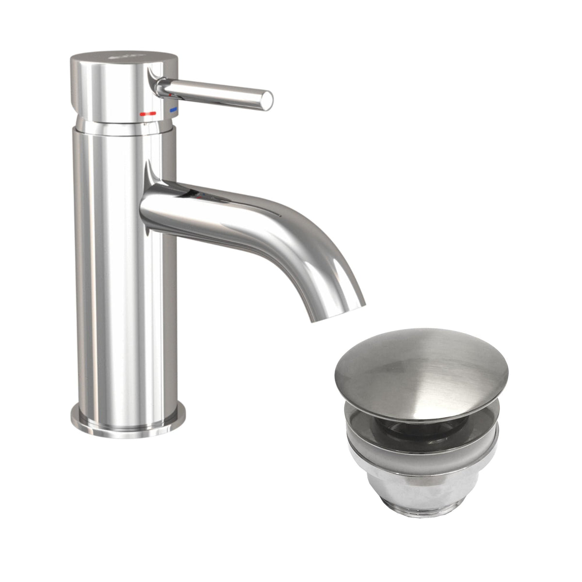 Rund tvättställsblandare 15,7 cm – med bottenventil (set) – Krom – Dragør