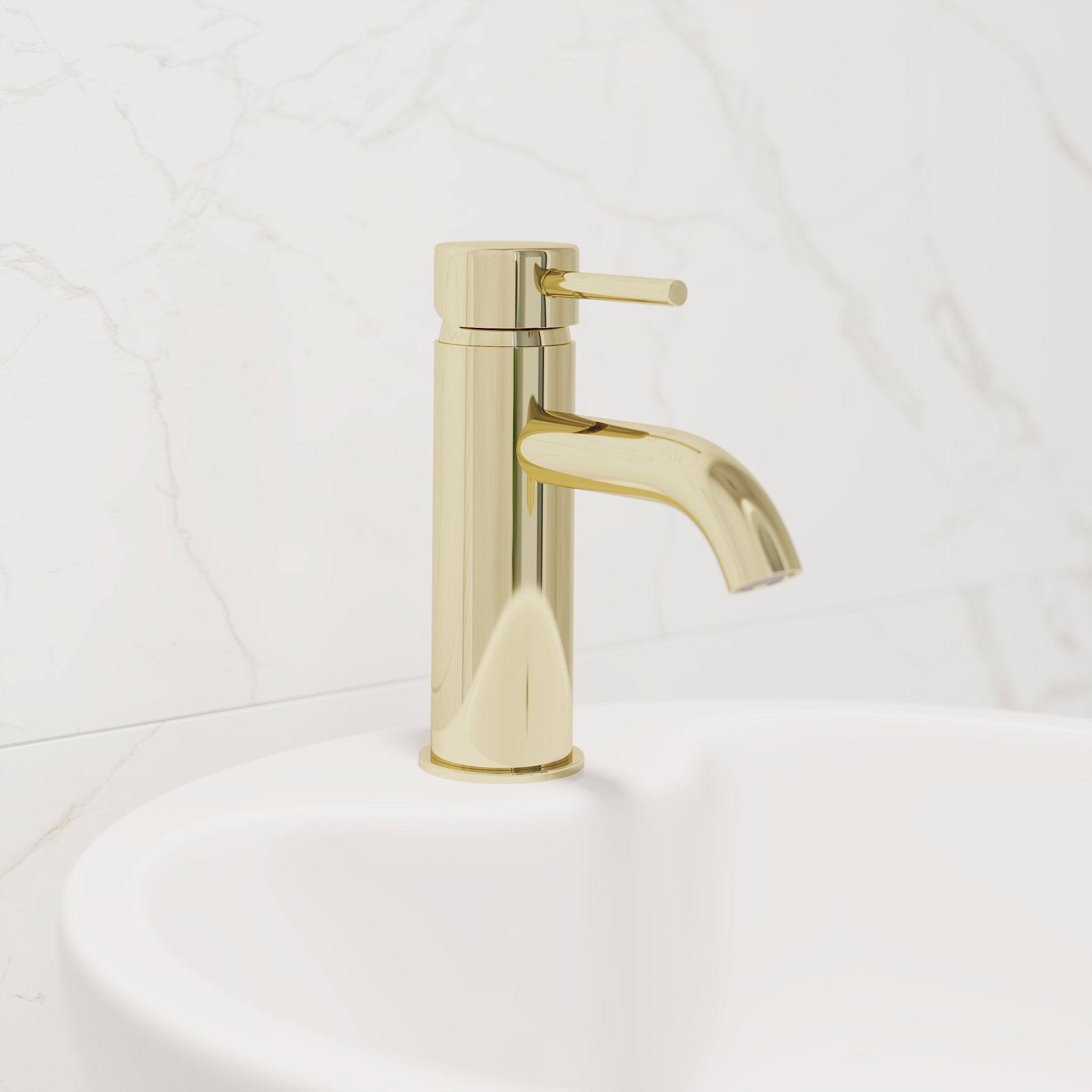 Round washbasin faucet 15.7 cm - with waste valve (set) - shiny brass - Dragør - MASTERSTORE - 8595677141368 - Washbasin Mixers - 48-005-01-64-30 - 8595677141368