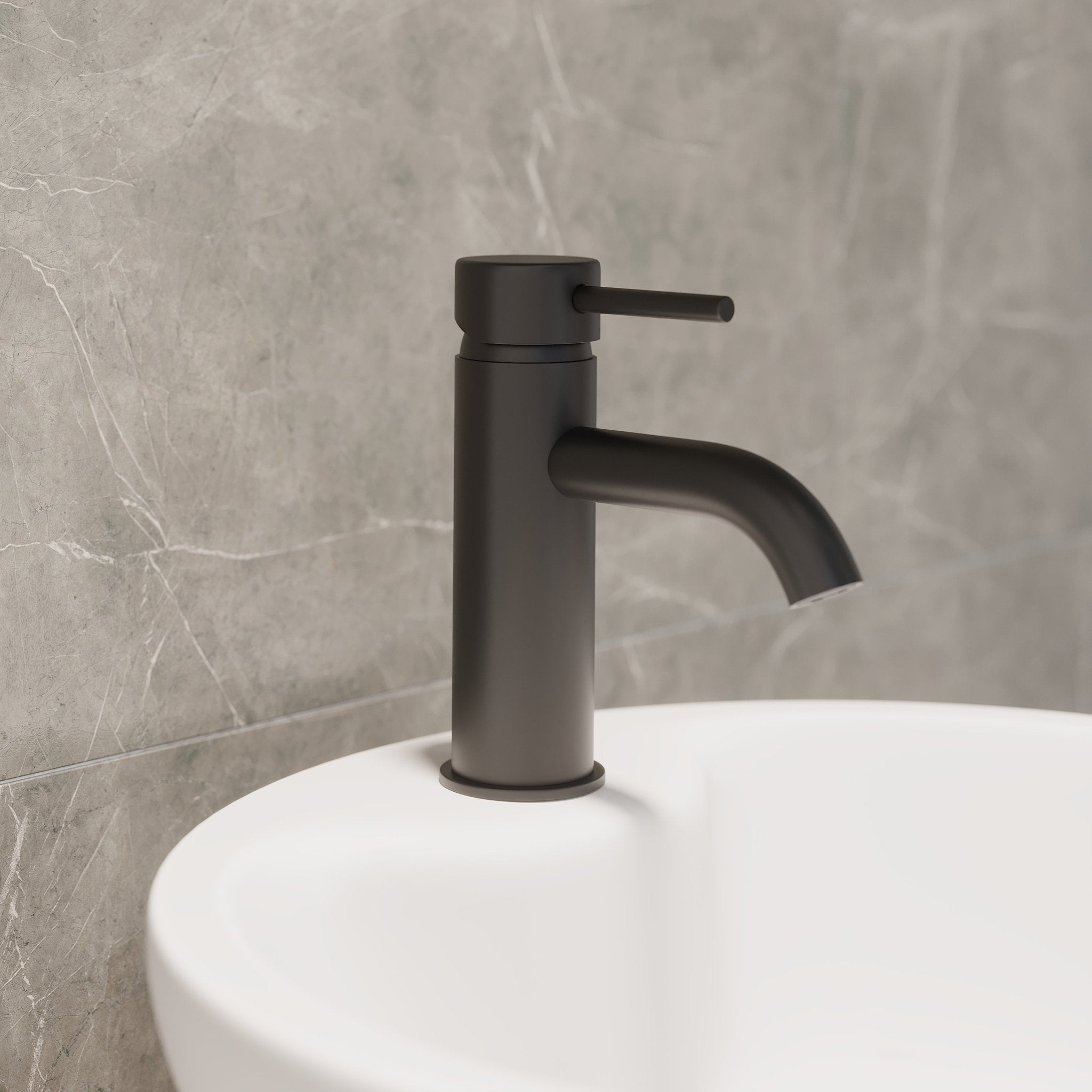 Round washbasin faucet 15.7 cm - with waste valve (set) - matt black - Dragør - MASTERSTORE - 8595677141399 - Washbasin Mixers - 48-005-01-02-30 - 8595677141399
