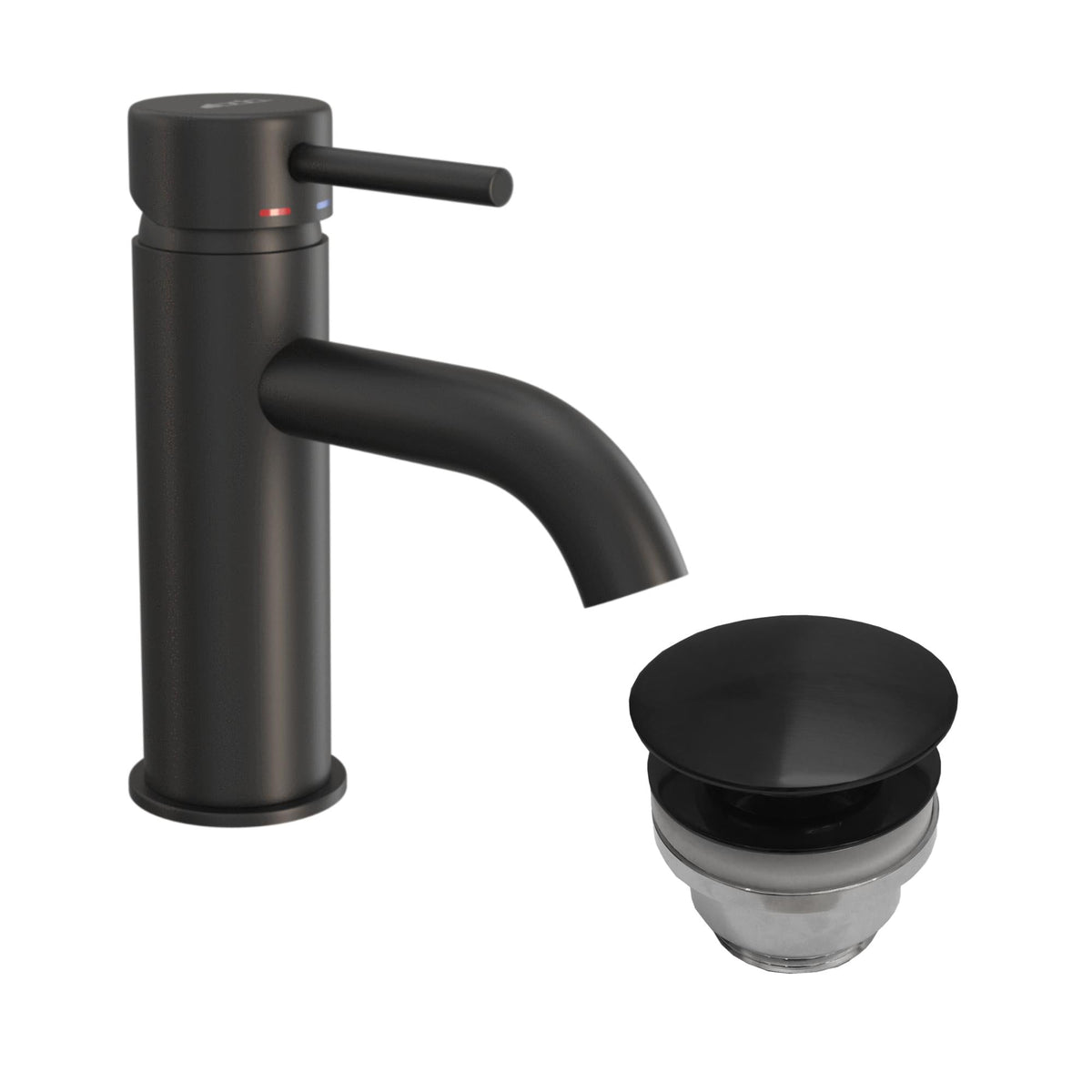 Rund tvättställsblandare 15,7 cm – med bottenventil (set) – matt svart – Dragør