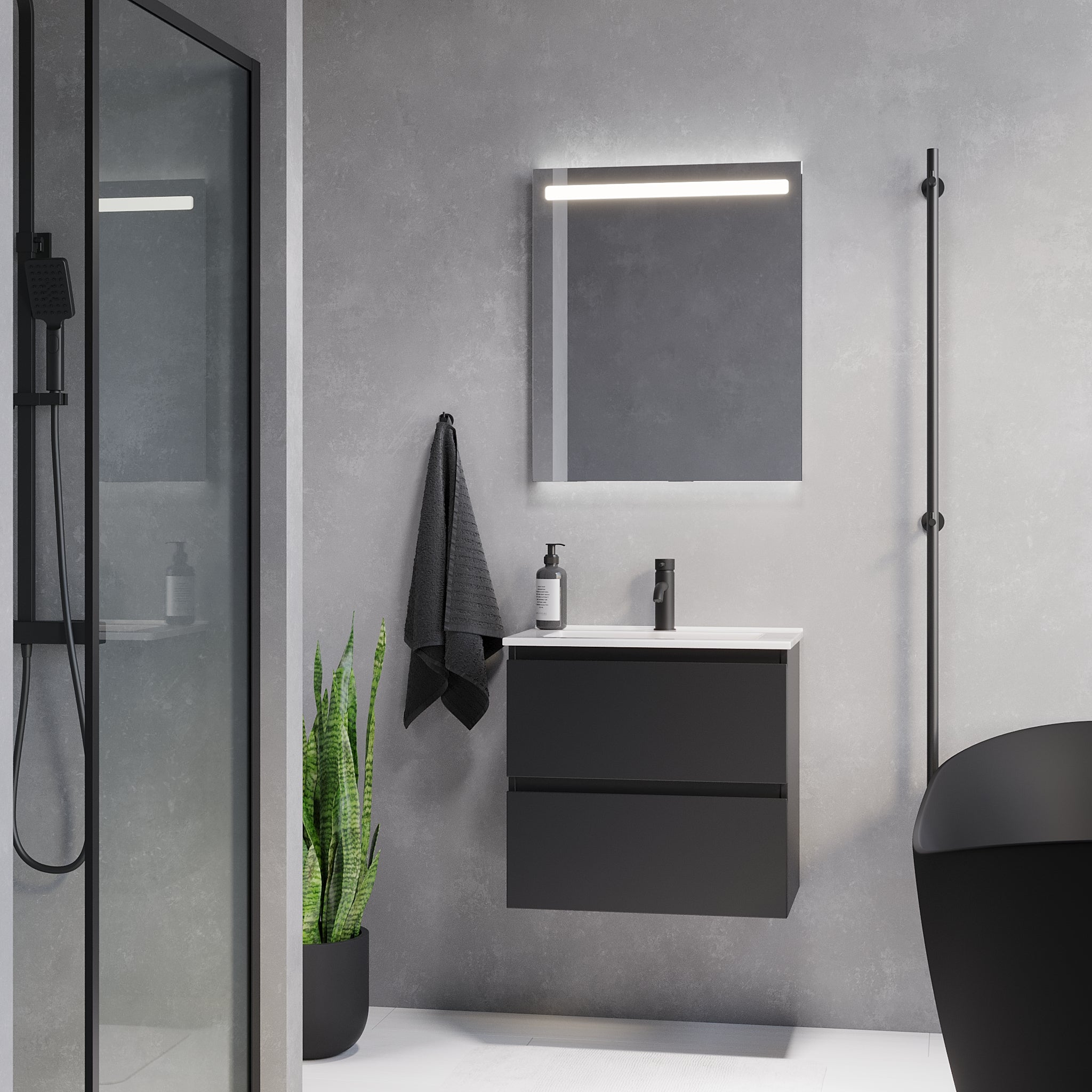 Sandshamn Slimline badrumsmöbel, Svart Matt