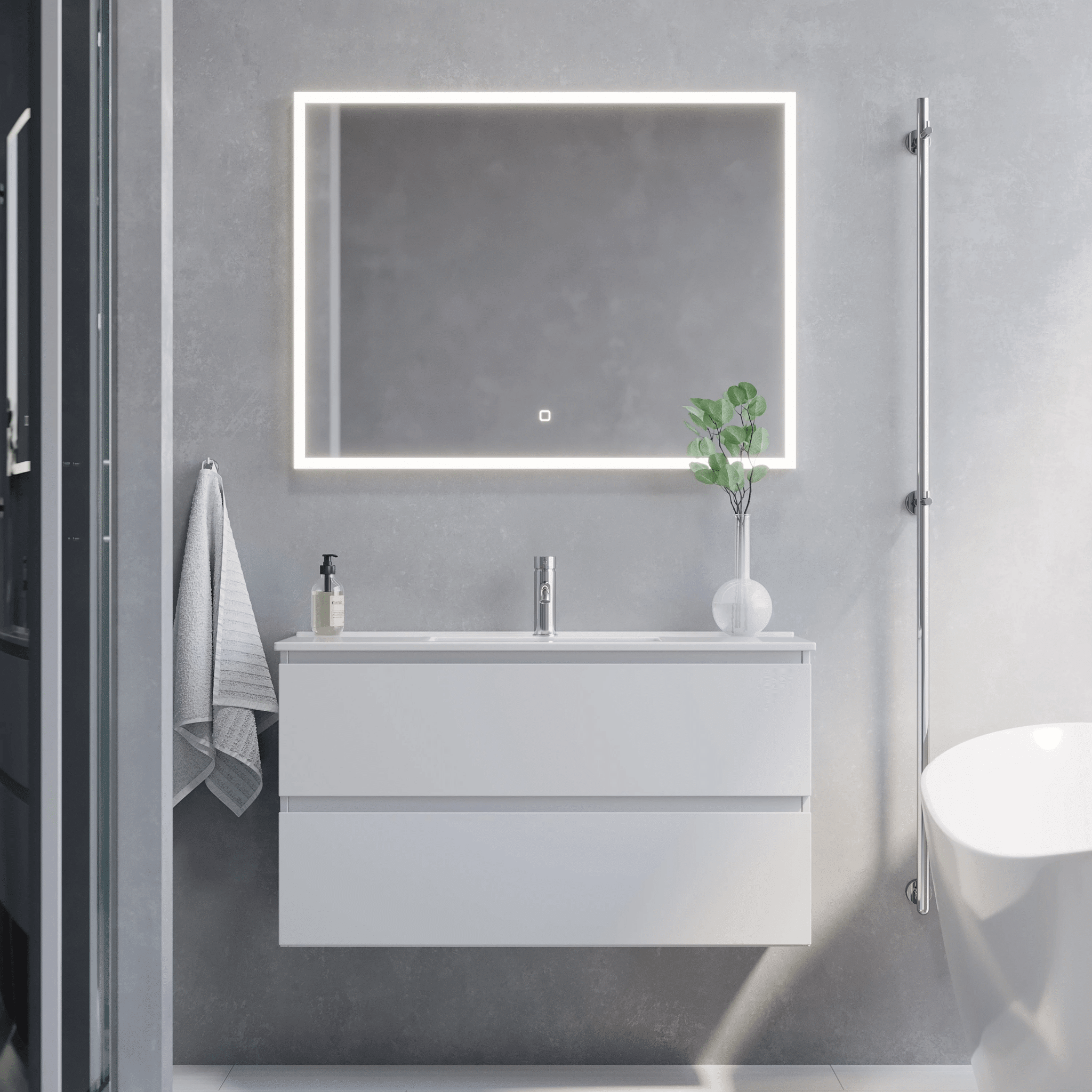 Badrumsmöbel med klassiska integrerade fronter - SLIM - 80x36x57 cm - mattvit - vitt porslinstvättställ - Sandshamn - Tvättställsskåp - Sandshamn, Furniture Set - Code, White Mat - 80 cm - MASTERSTORE - 8595677150933 - Furniture Set - Code - 73 - 080 - 70 - 01 - 30 - 8595677150933 -