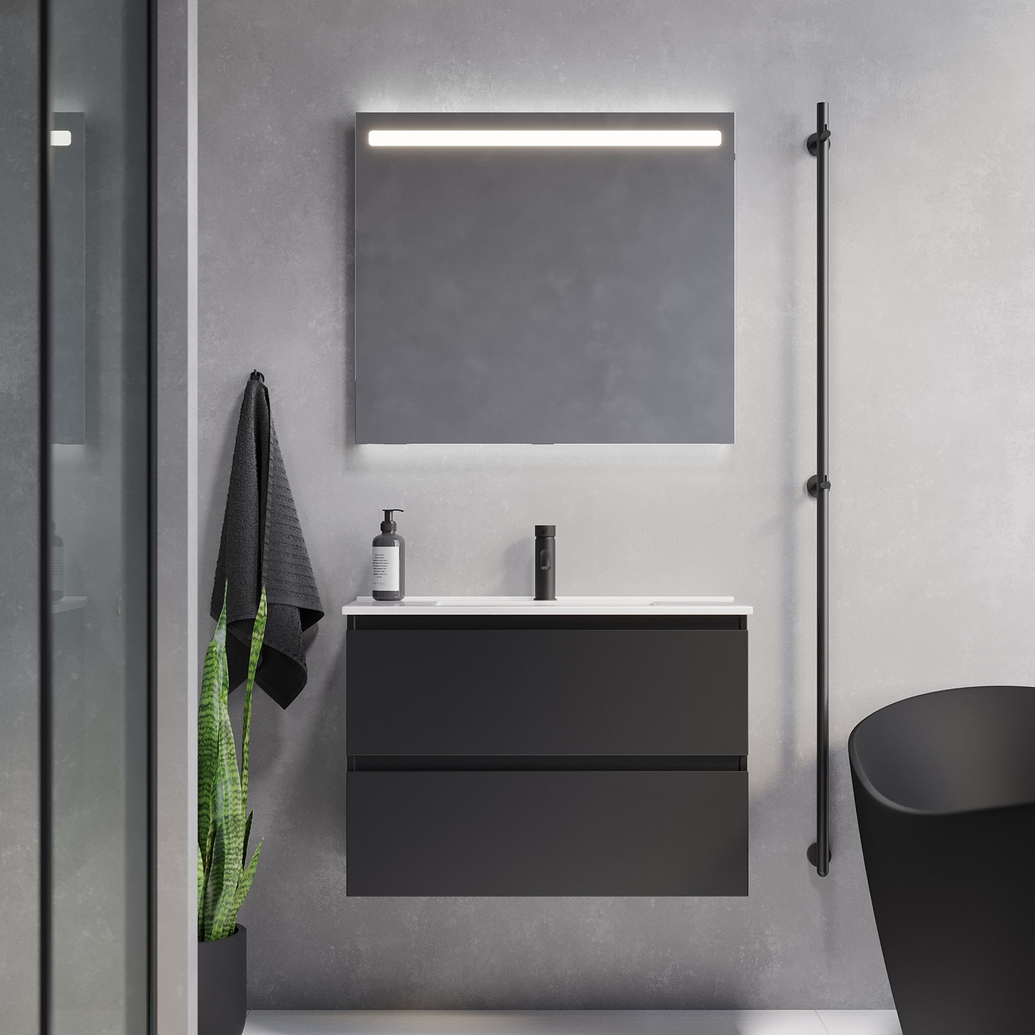 Sandshamn Slimline badrumsmöbel, Svart Matt