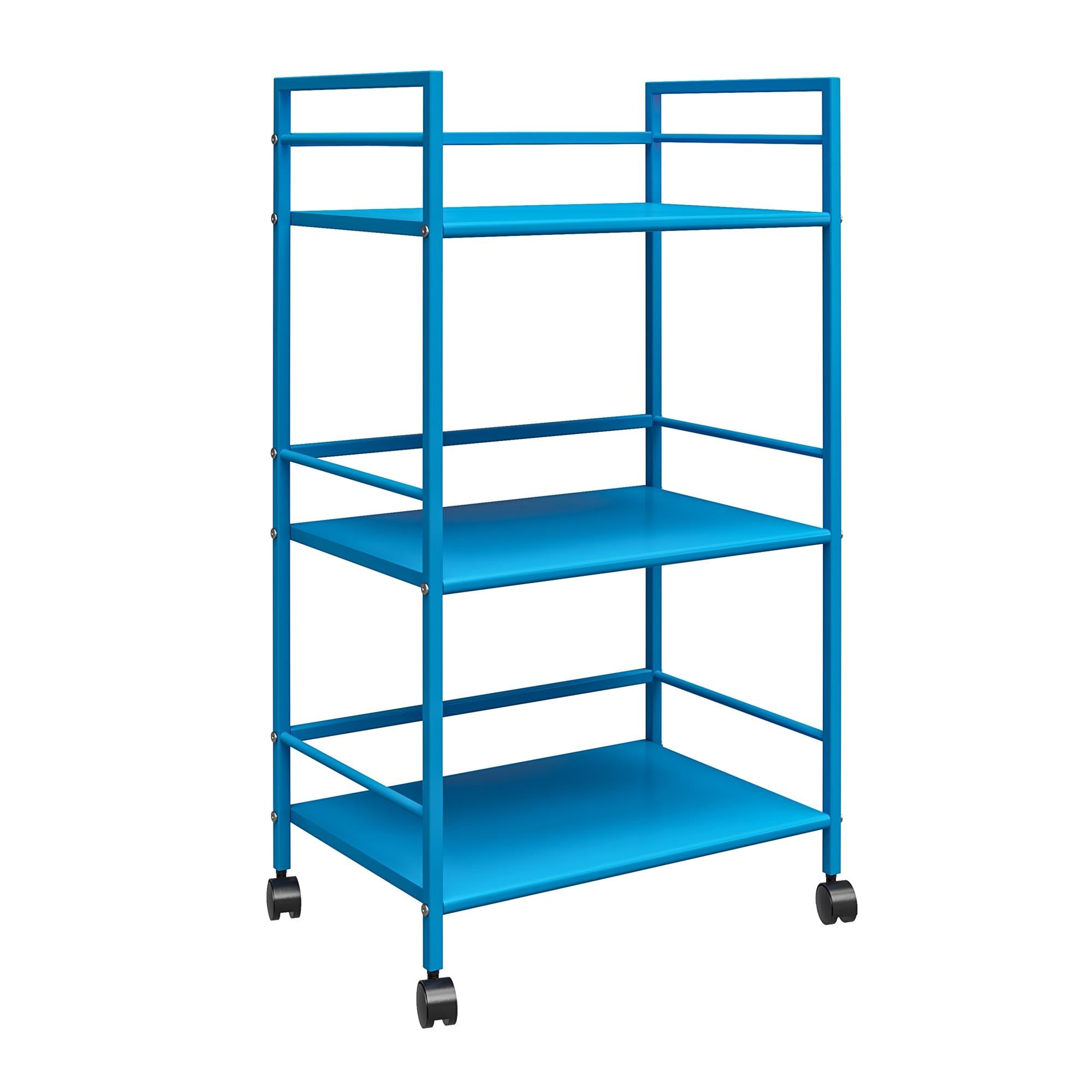 Rullbord - 43x29x77 cm - med 3 hyllplan, i pulverlackerad metall - blå - Cache - Rullbord - Rullbord - 43x29x77 cm - med 3 hyllplan, i pulverlackerad metall - blå - Cache -
