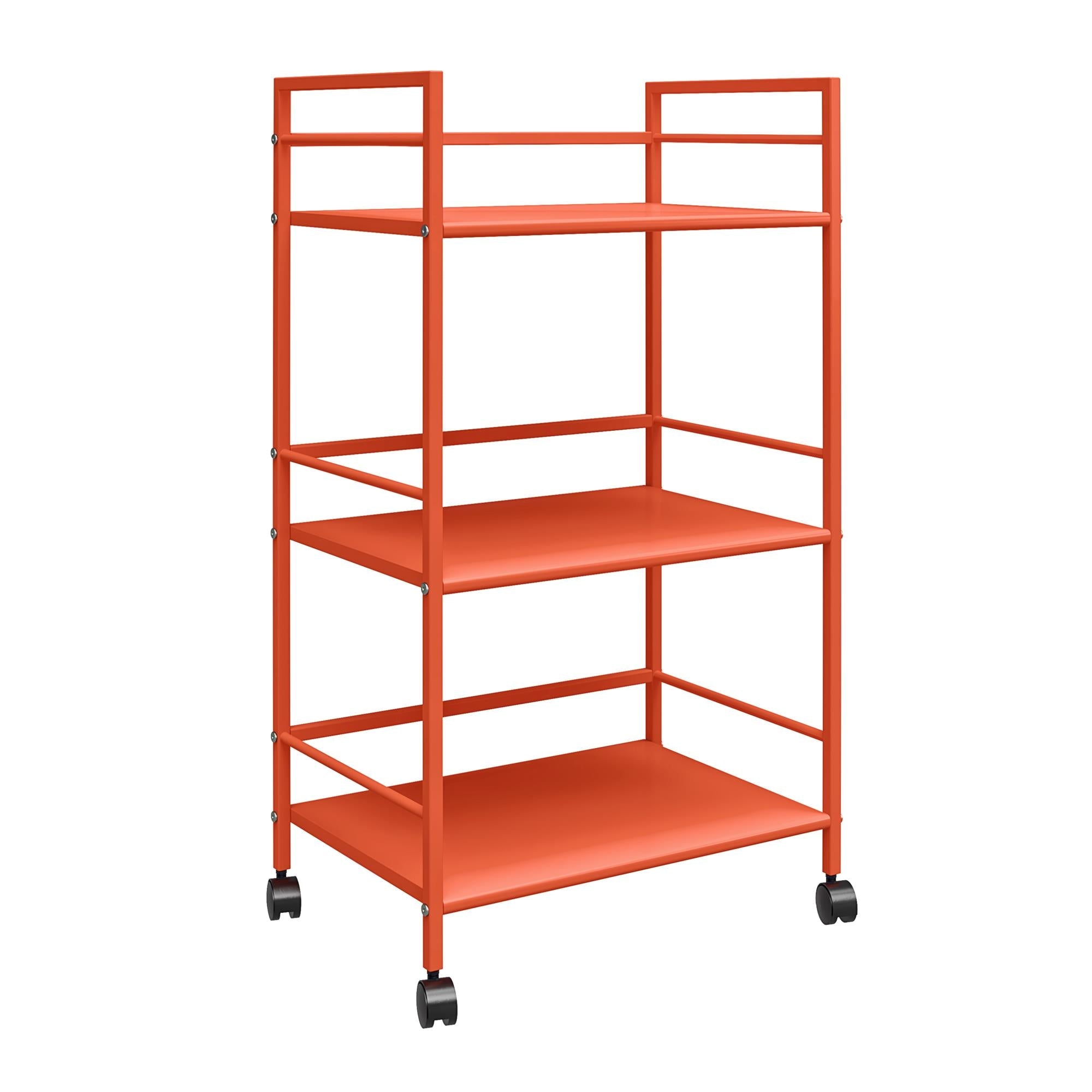 Rullbord - 43x29x77 cm - med 3 hyllplan, i pulverlackerad metall - orange - Cache - Rullbord - Rullbord - 43x29x77 cm - med 3 hyllplan, i pulverlackerad metall - orange - Cache -