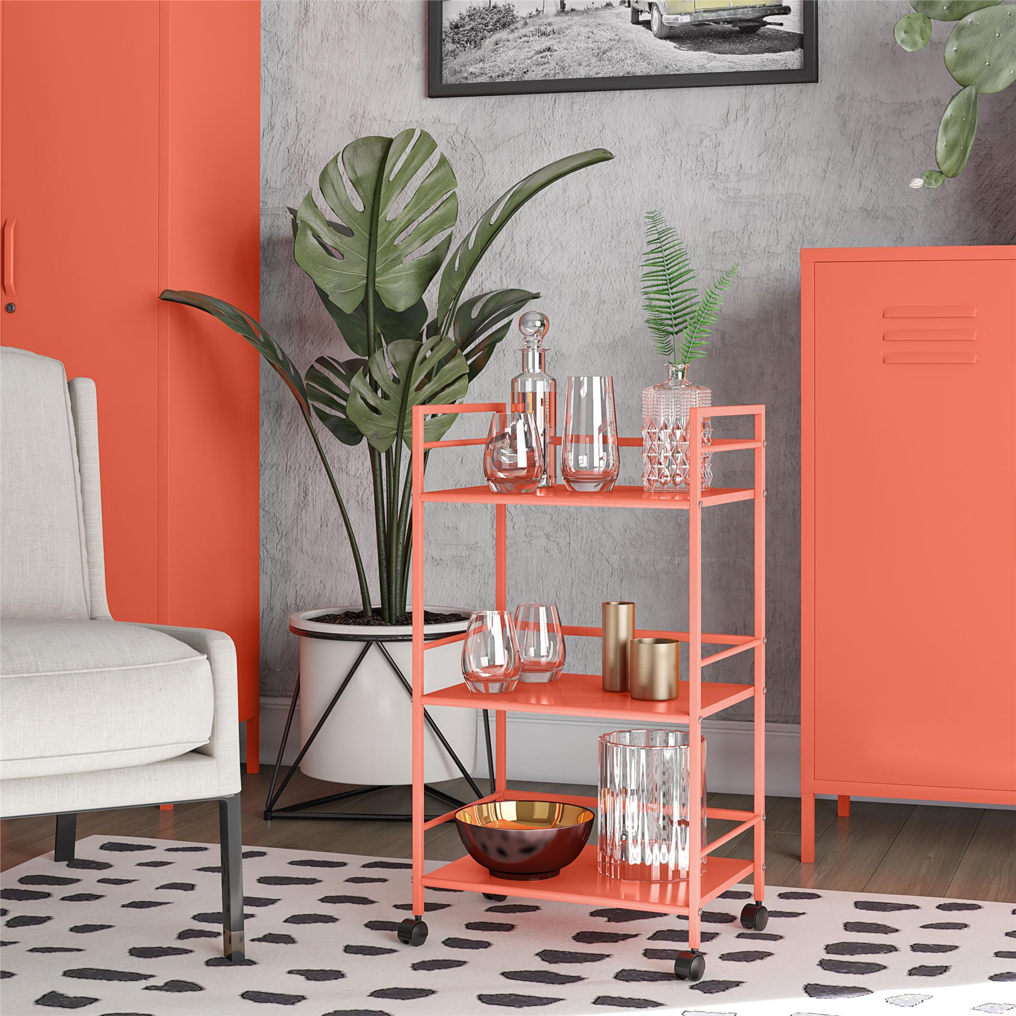 Rullvagn - 43x29x77 cm - med 3 hyllplan, i pulverlackerad metall - orange - Cache