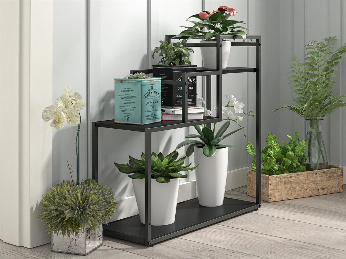 Blomställning - 58x23x59 cm - med 3 hyllplan och metallram - svart - Weston