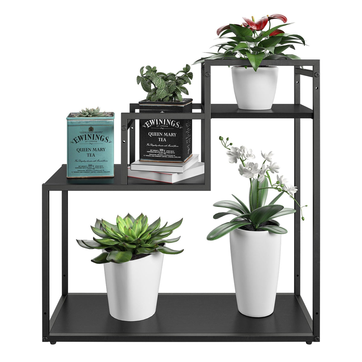 Blomställning - 58x23x59 cm - med 3 hyllplan och metallram - svart - Weston