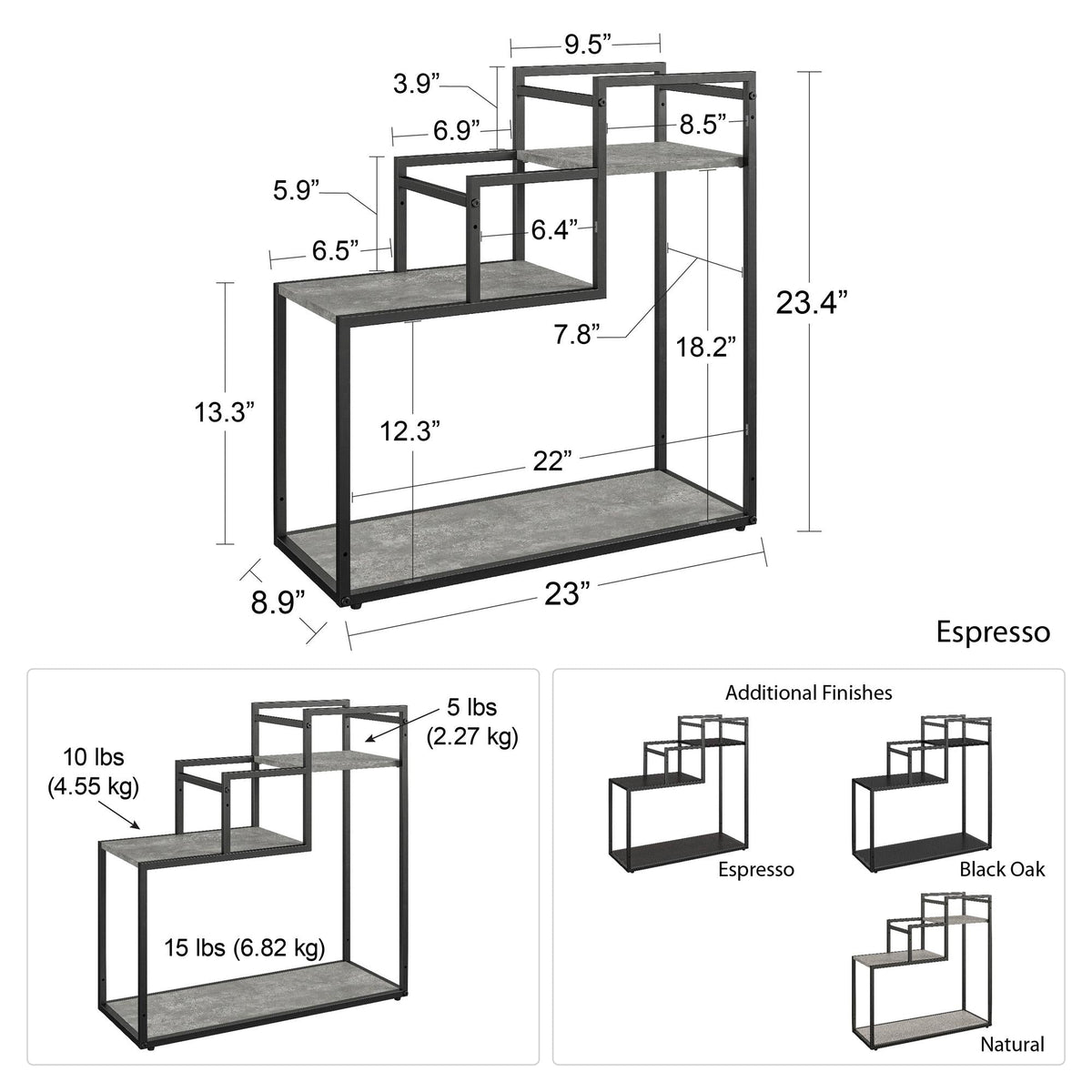 Blomställning - 58x23x59 cm - med 3 hyllplan och metallram - svart - Weston