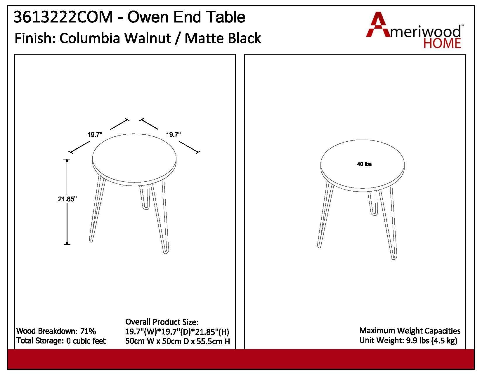 Owen runt sidobord, valnöt