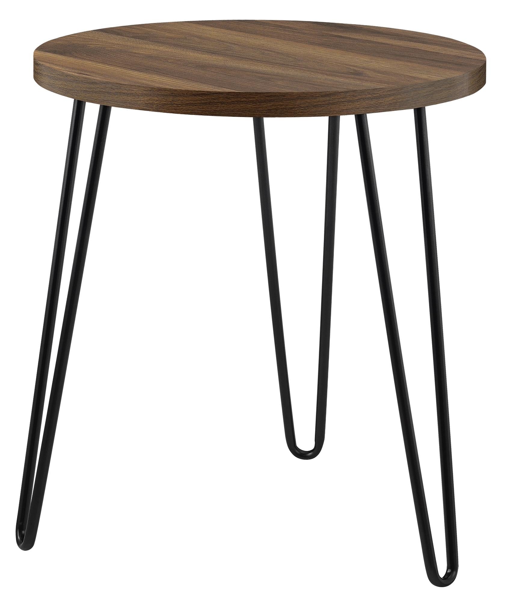 Runt sidobord - Ø50x56 - modern design, med svarta metallben i hårnålsstil - valnöt - Owen - Sidobord - Runt sidobord - Ø50x56 - modern design, med svarta metallben i hårnålsstil - valnöt - Owen -