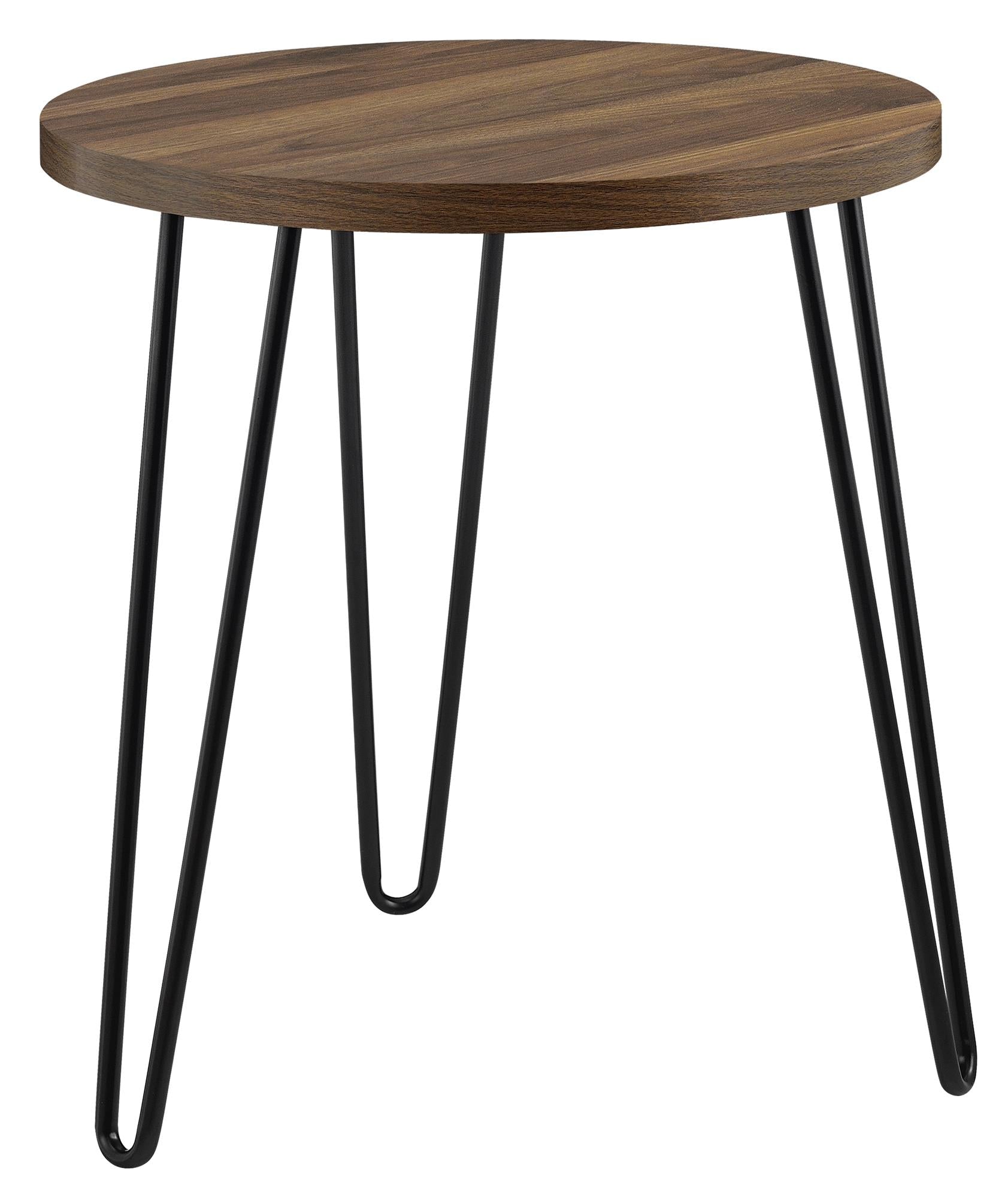 Runt sidobord - Ø50x56 - modern design, med svarta metallben i hårnålsstil - valnöt - Owen - Sidobord - Runt sidobord - Ø50x56 - modern design, med svarta metallben i hårnålsstil - valnöt - Owen -