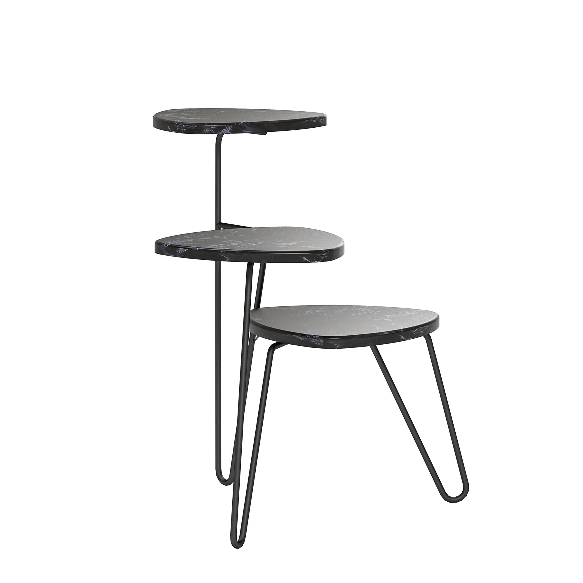 Växtställ - 55x52x64 cm - i svart marmorfinish med 3 hyllplan och svarta metallben i hårnålsstil - svart - Athena - Växtställ - Växtställ - 55x52x64 cm - i svart marmorfinish med 3 hyllplan och svarta metallben i hårnålsstil - svart - Athena -