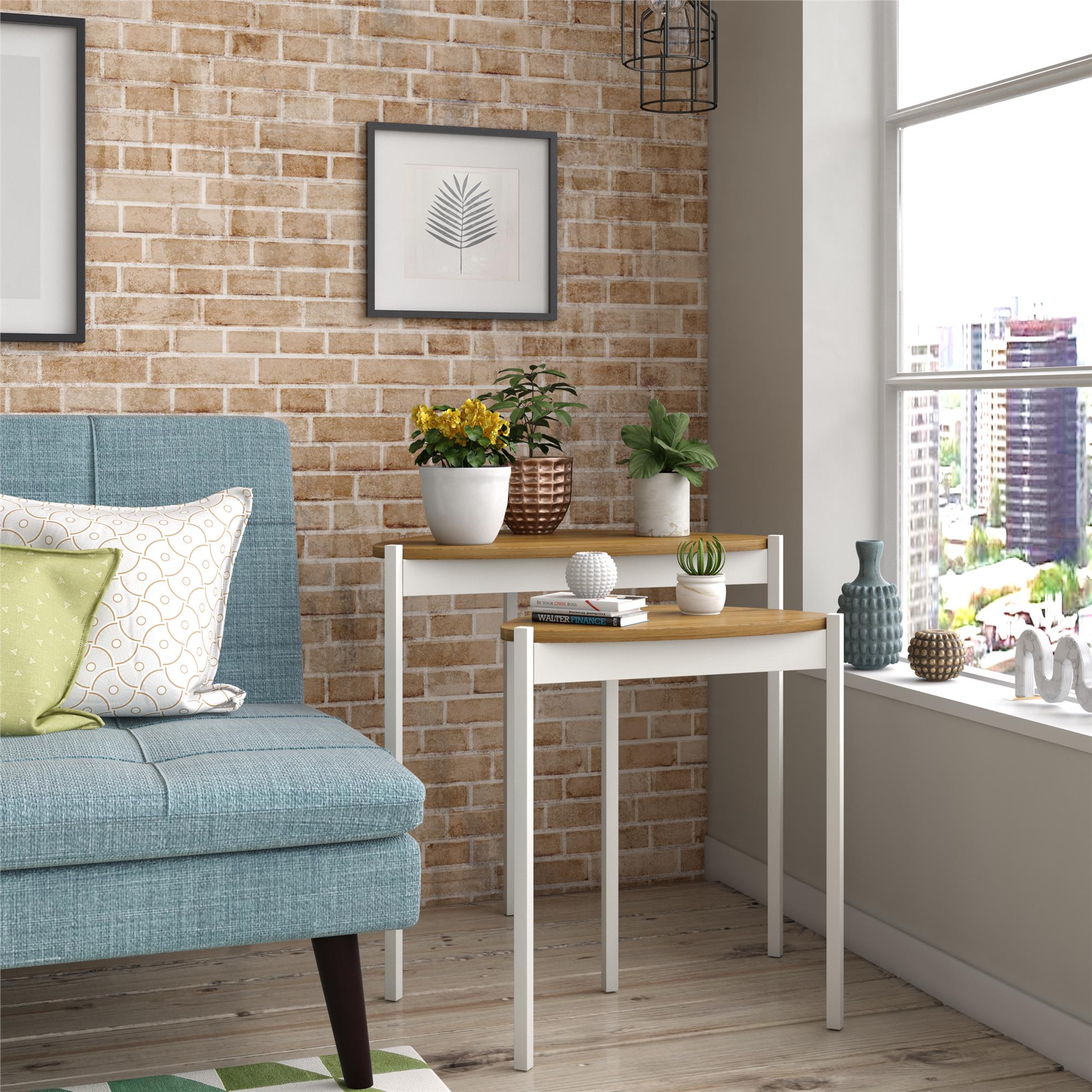 Sidoborde – 61x60x40 – 2 stycken med metallben i vitt – valnöt – Tallulah