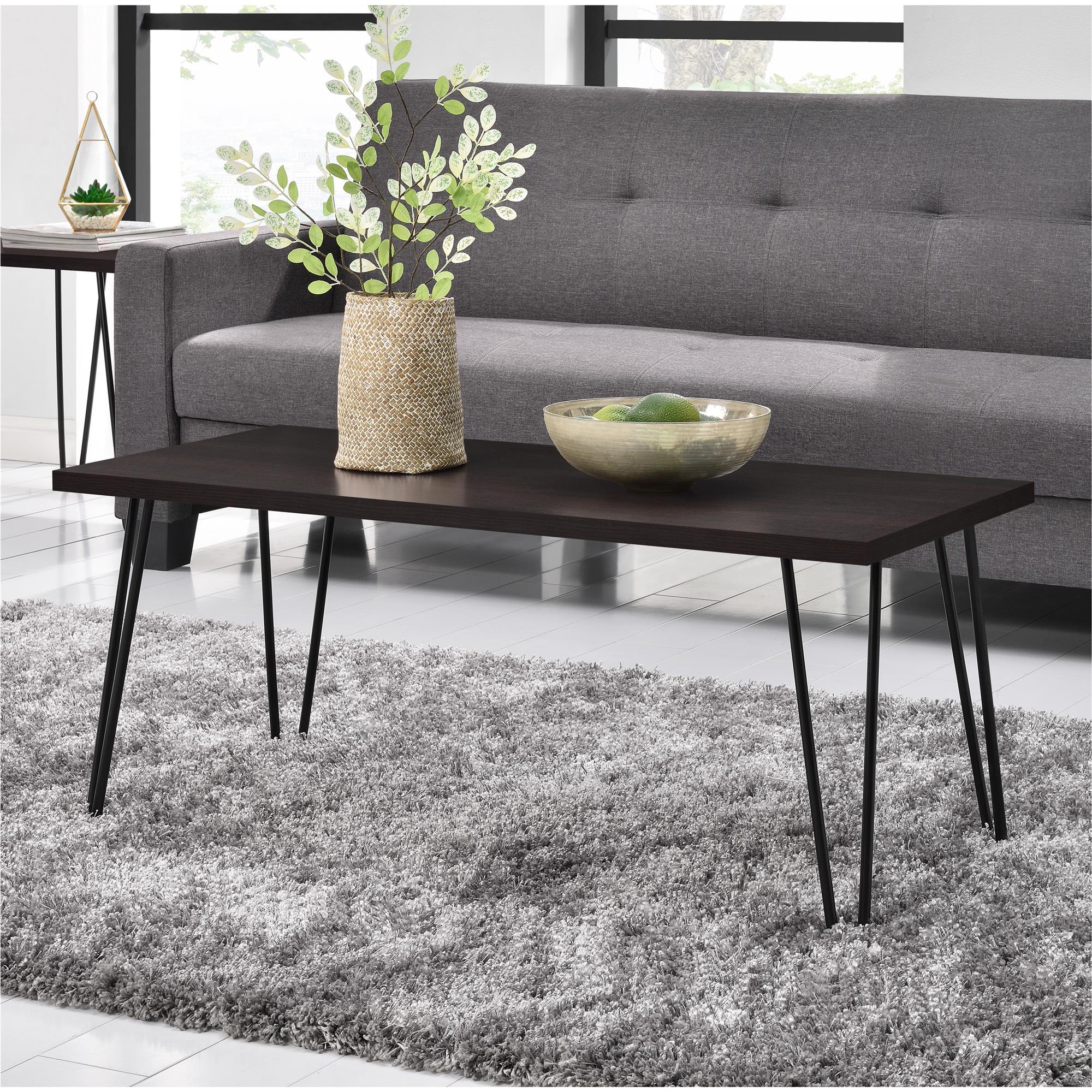 Soffbord - 106x50x45 cm - modern design, med svarta metallben i hårnålsstil - espresso - Owen