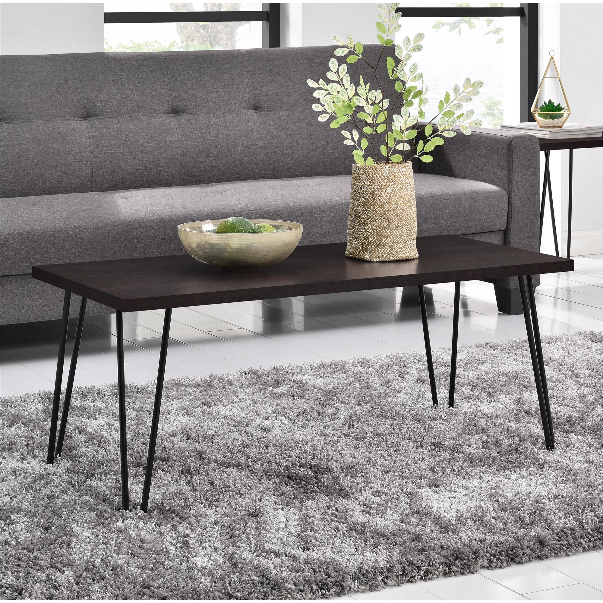 Soffbord - 106x50x45 cm - modern design, med svarta metallben i hårnålsstil - espresso - Owen - Soffbord - Soffbord - 106x50x45 cm - modern design, med svarta metallben i hårnålsstil - espresso - Owen -