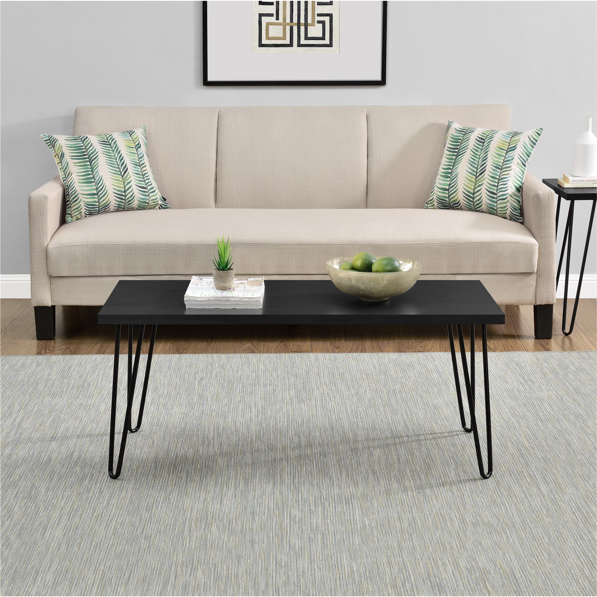 Soffbord - 106x50x45 cm - modern design, med svarta hårnålsben i metall - svart - Owen