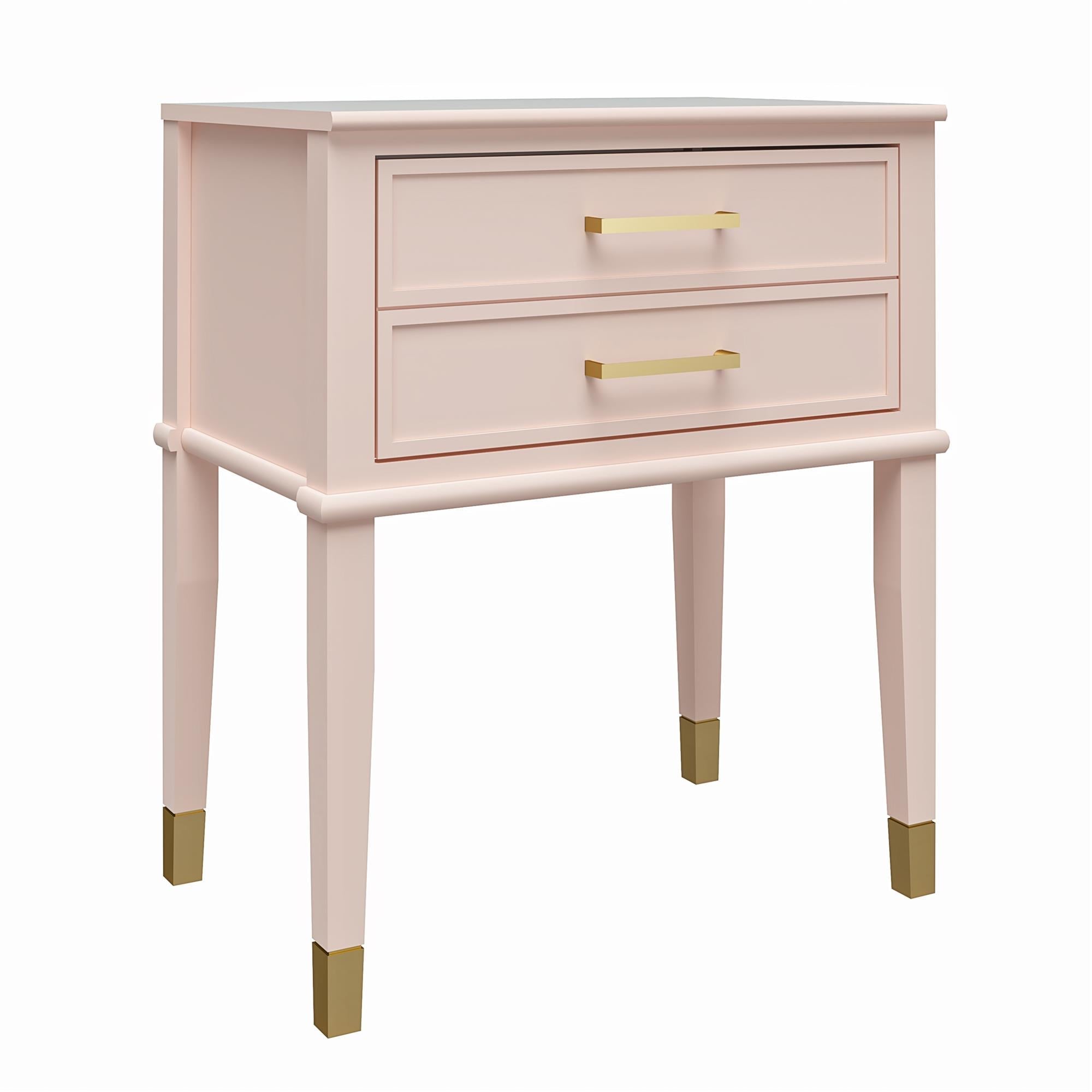 Sängbord - 60x40x71 cm - med 2 lådor, handtag och ben i guldfärg - rosa - Westerleigh - Sängbord - Sängbord - 60x40x71 cm - med 2 lådor, handtag och ben i guldfärg - rosa - Westerleigh -