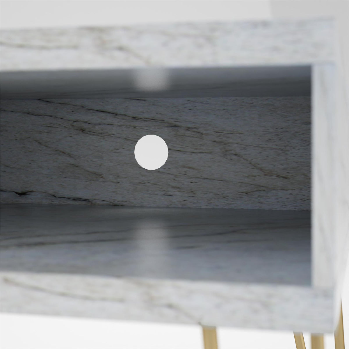 TV-bänk - 107x50x62 cm - med 2 fack, metallben i guldfärg - vit marmor - Nova