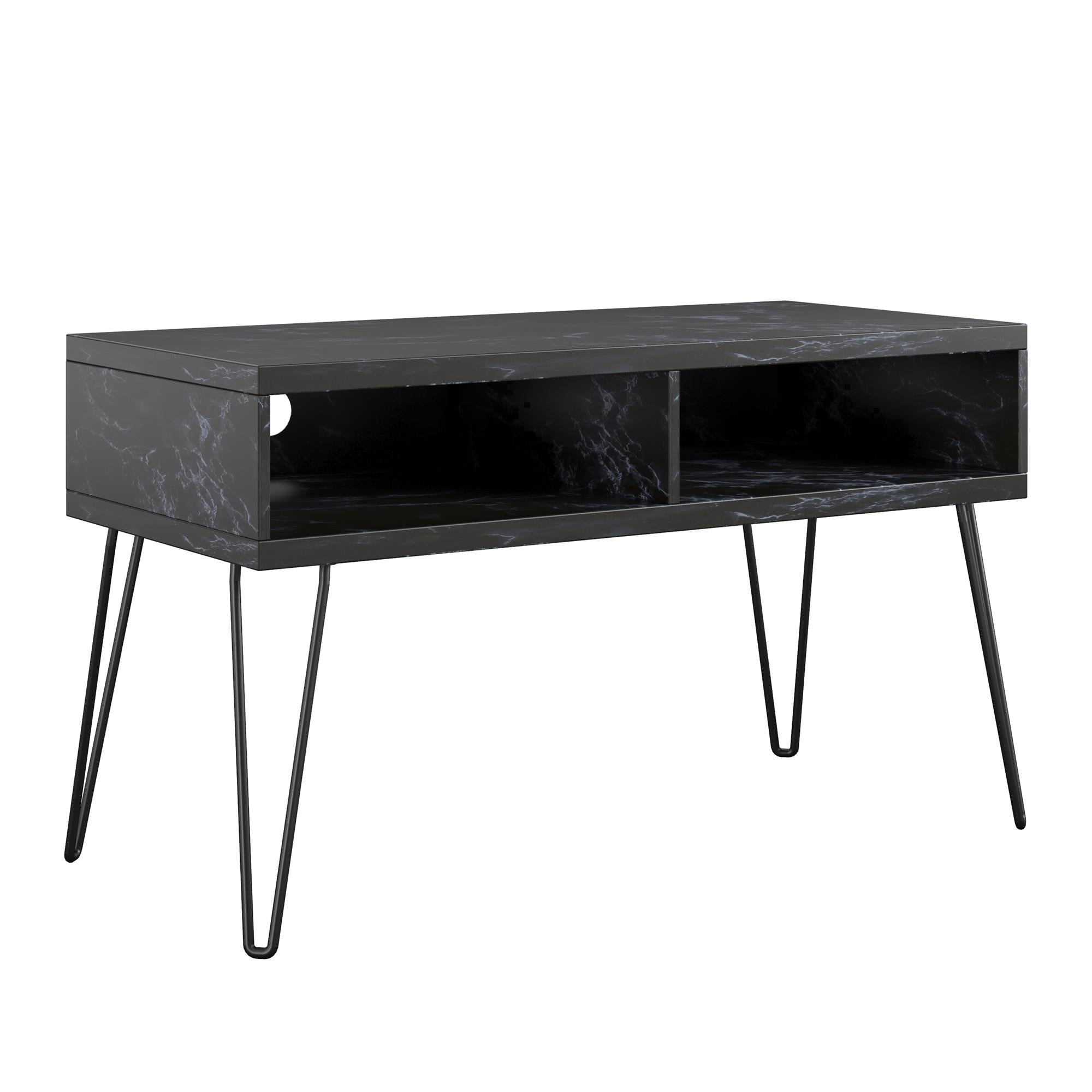 TV - bänk - 107x50x62 cm - med 2 fack, metallben i svart - svart marmor - Nova - TV - möbler - TV - bänk - 107x50x62 cm - med 2 fack, metallben i svart - svart marmor - Nova -