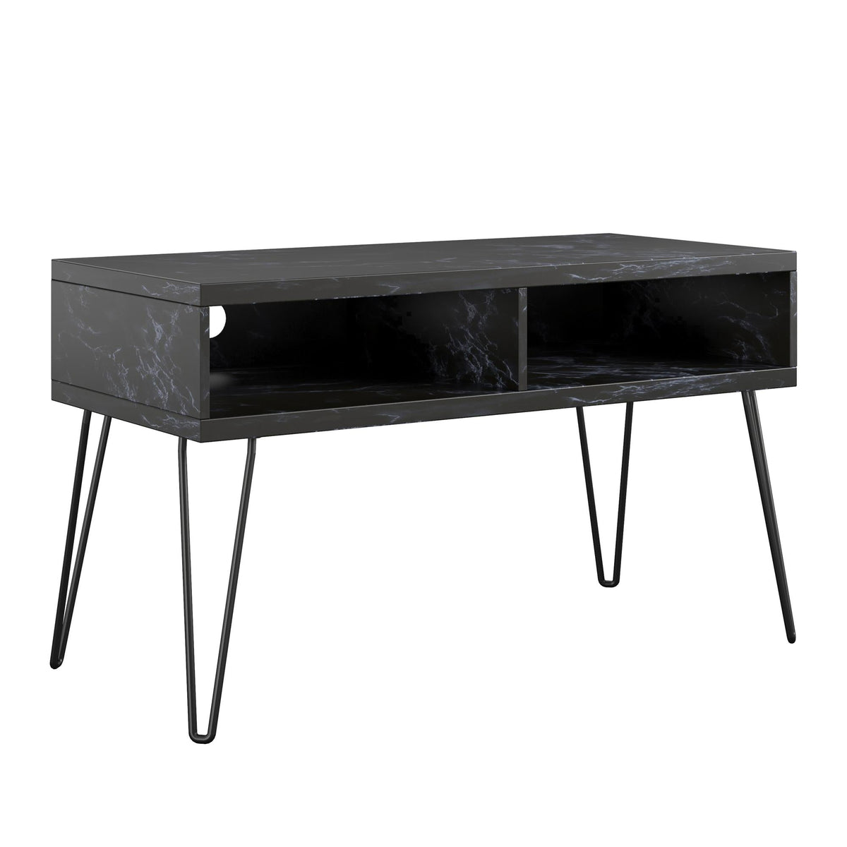 TV-bänk - 107x50x62 cm - med 2 fack, metallben i svart - svart marmor - Nova