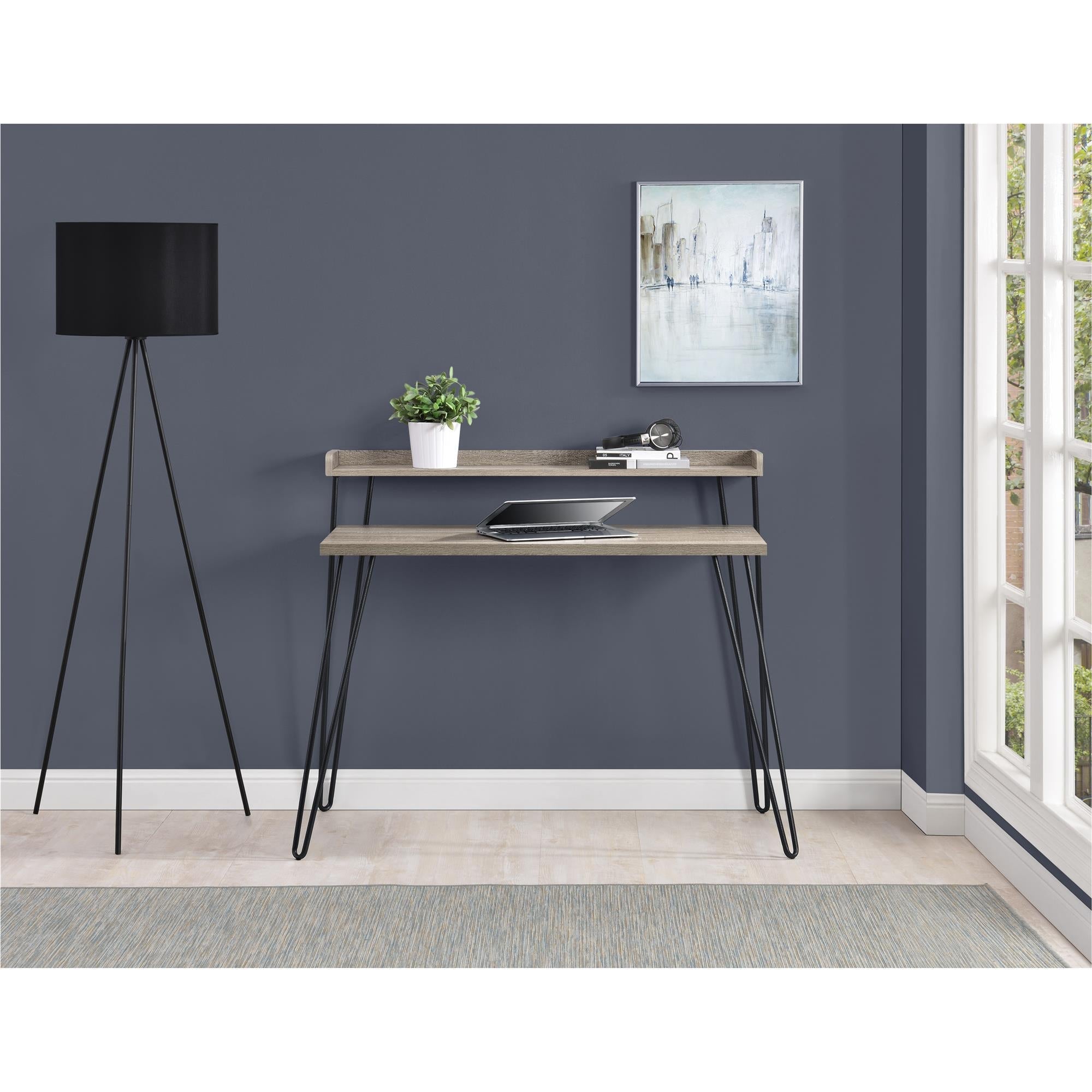 Haven Grey Oak Desk with Raised Shelf – Space - Saving & Stylish - MASTERSTORE - 8595677159318 - desks - 9881096COM - 8595677159318