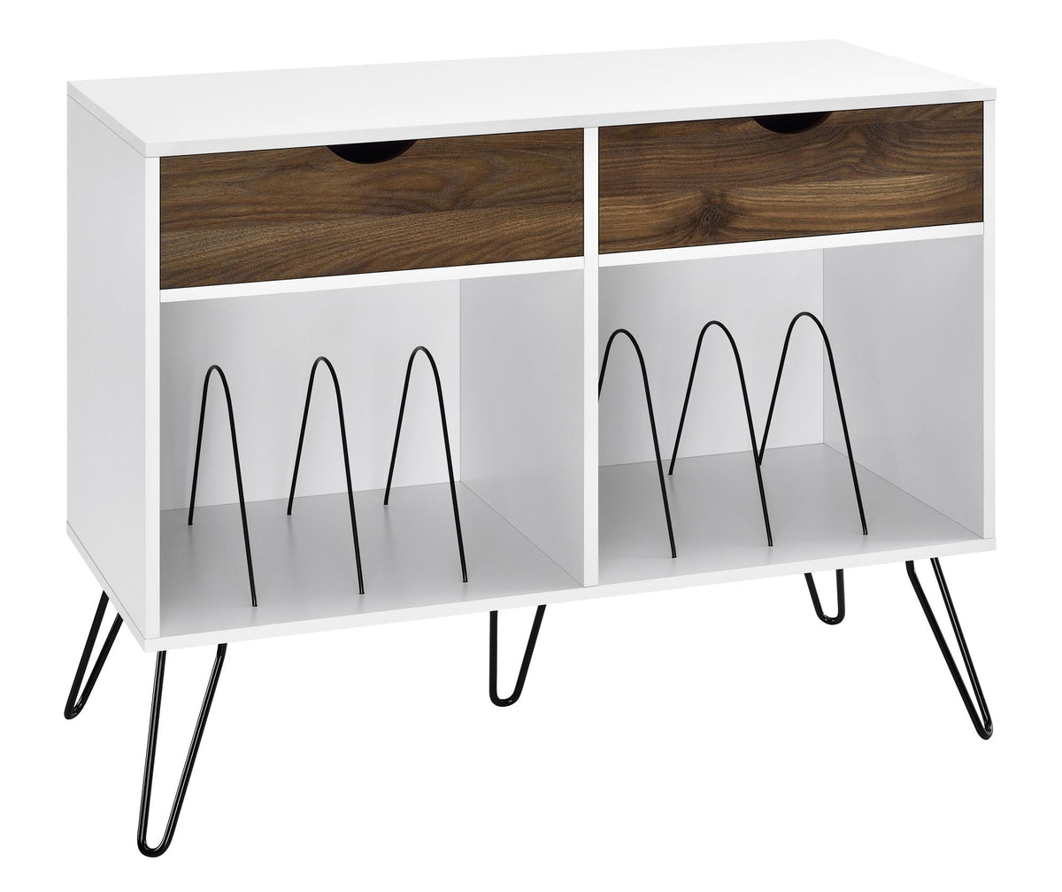 Hyllenhet – 101x46x81 cm – med 2 lådor med valnötsfinish på Fronter, och 2 fack med avdelare – vit – Concord