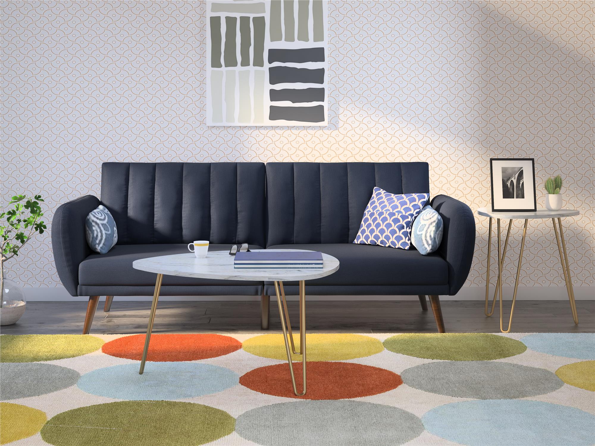 Soffbord - Ø83x46 / Ø50x58 cm - 2 bord i modern design och guldfärgade metallben med hårnålar - vit - Athena - Soffbord - Soffbord - Ø83x46 / Ø50x58 cm - 2 bord i modern design och guldfärgade metallben med hårnålar - vit - Athena -